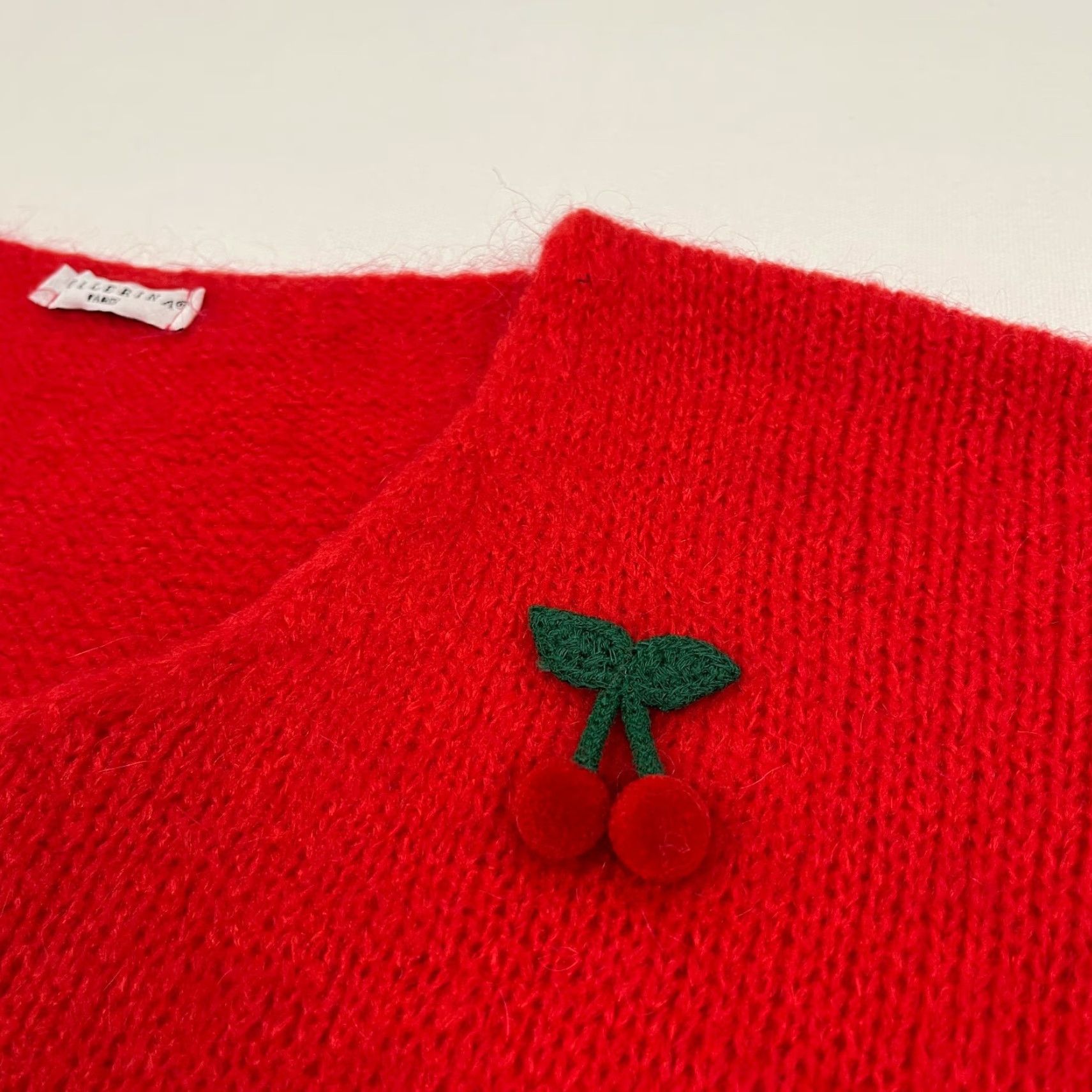 Vintage Bellerina Sweater Women M Red Paris Crop Cherries Mohair Wool Blend Jumper Size M / US 6-8 / IT 42-44 - 4 Thumbnail