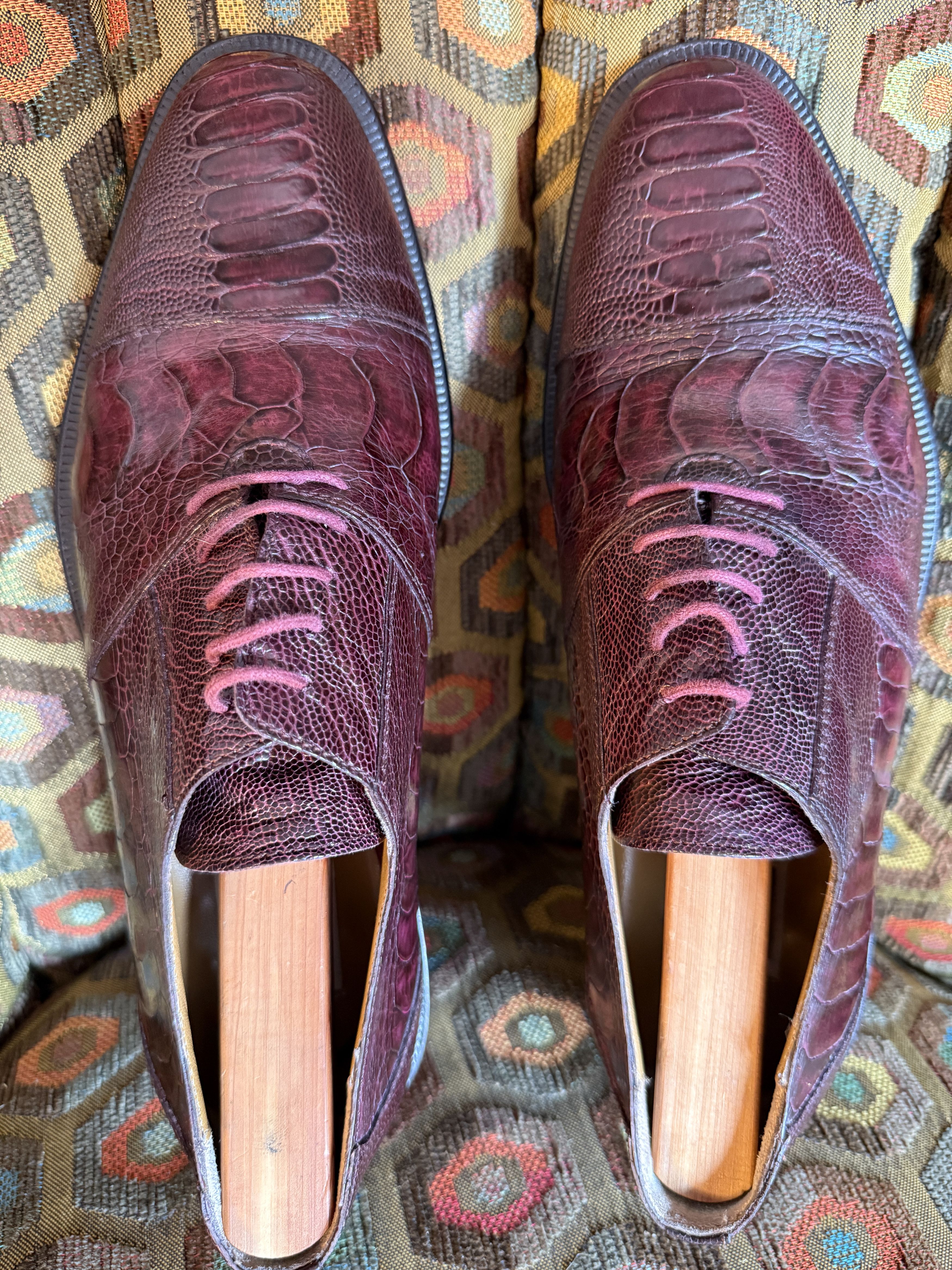 David Eden SALOMON ostrich leg cap-toe oxfords in wine +box, bag, trees Size US 9.5 / EU 42-43 - 2 Thumbnail