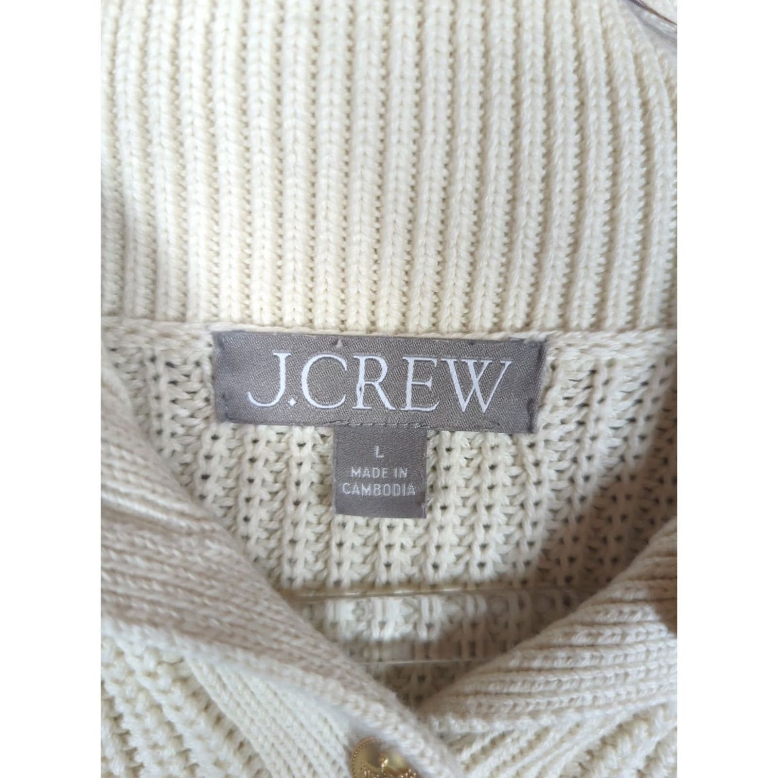 J.Crew J. CREW Sweater Womens L Ivory Ribbed Knit Cotton Button Collar Light Academia Pullover Long Sleeve Bre breathable Regular Fit Vintage: No Size L / US 10 / IT 46 - 4 Thumbnail