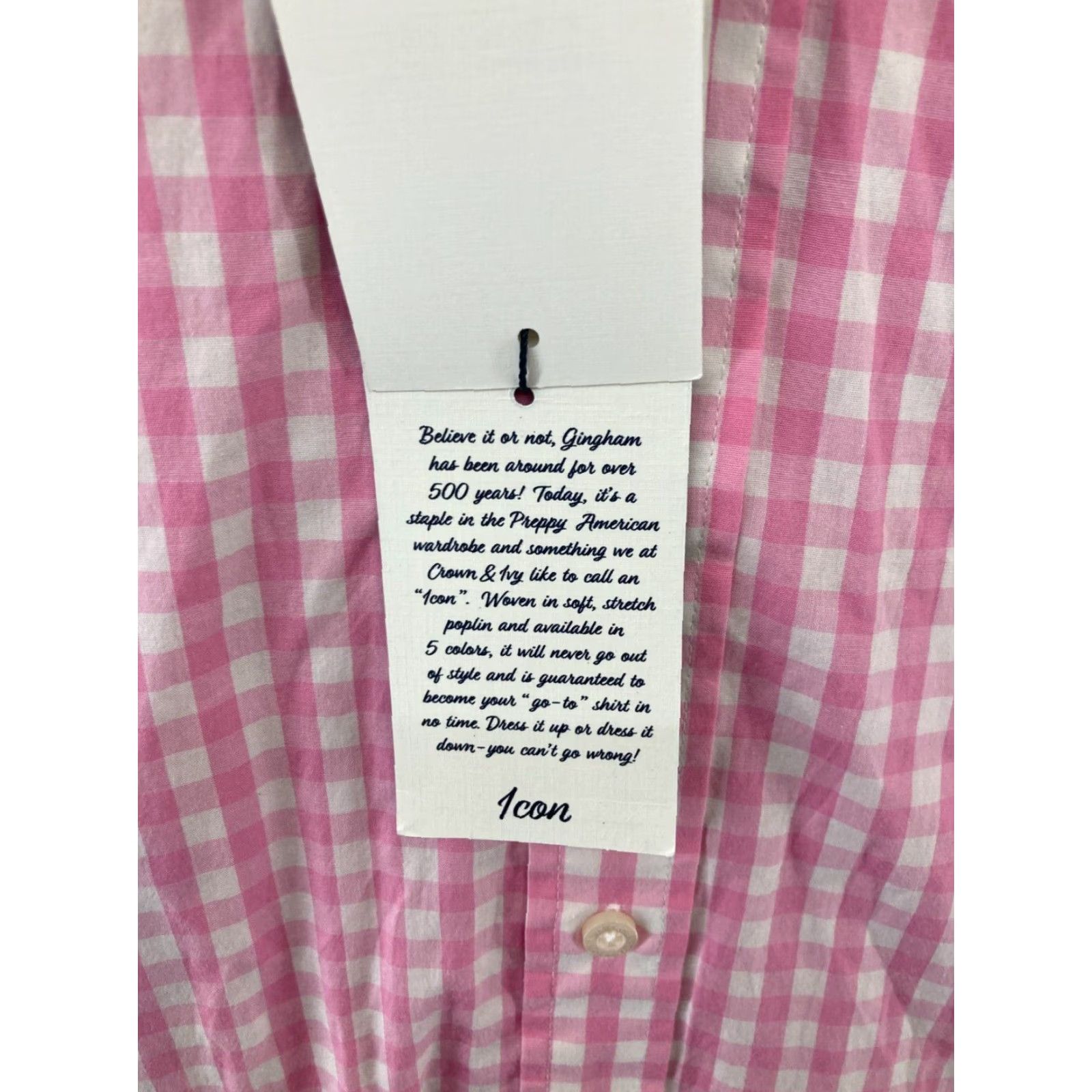Vintage Crown & Ivy Shirt Mens Large Pink Check Classic Fit NWT Motion Flex Button-Up Collared Long Sleeve Cotton Blend Size US L / EU 52-54 / 3 - 7 Thumbnail