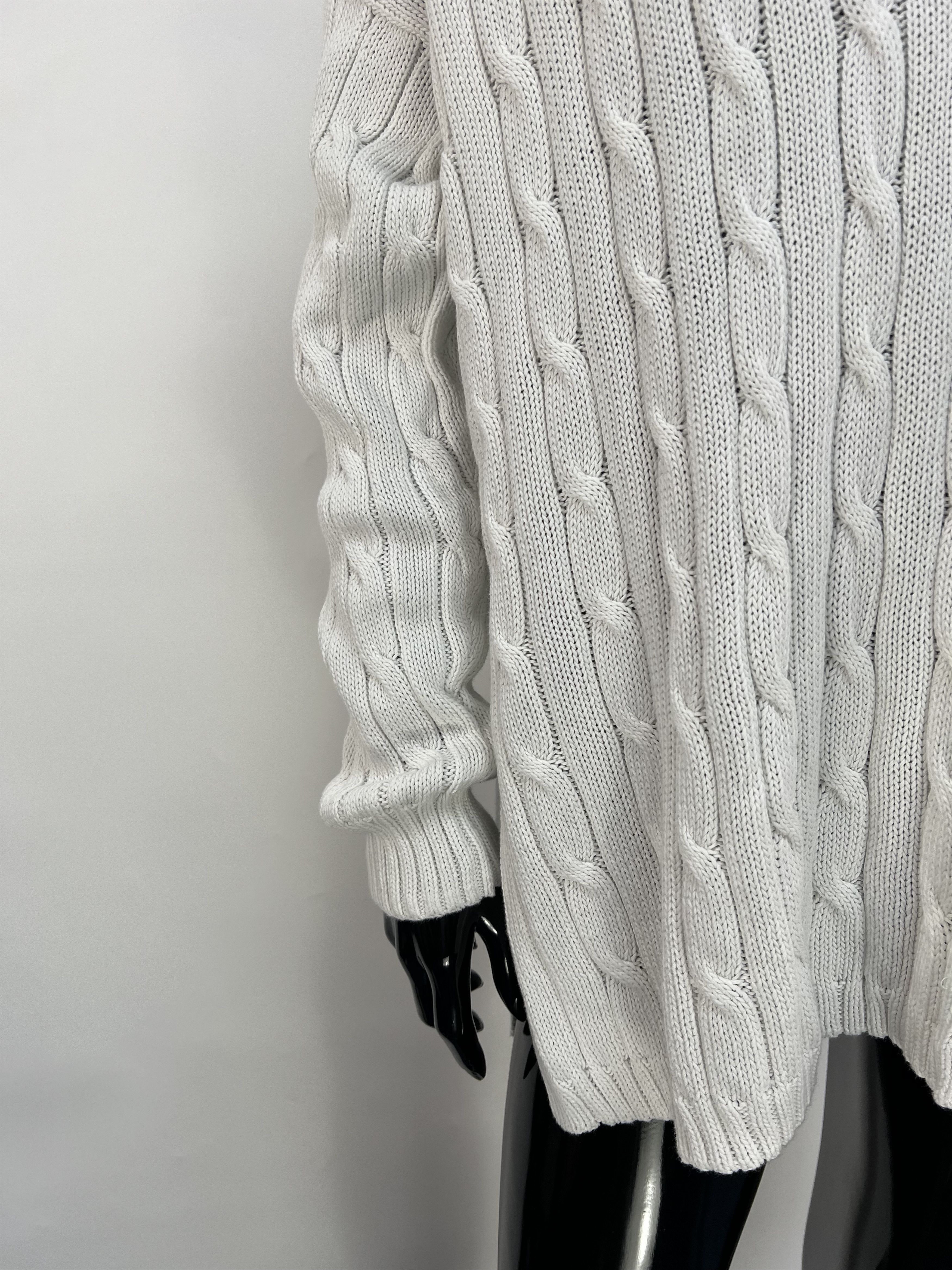 Polo Ralph Lauren Polo Ralph Lauren White Cotton Cable Knit V-Neck Sweater Size L / US 10 / IT 46 - 6 Thumbnail