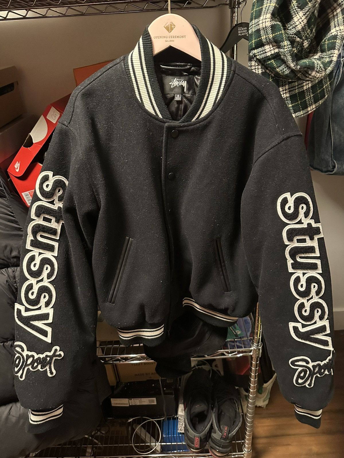 Stussy Stussy S Talk Melton Varsity Jacket Black | Grailed