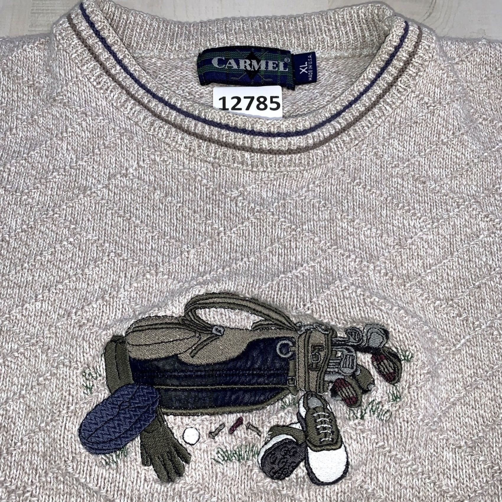 Vintage VINTAGE Carmel USA Embroidered Golf Textured Knit Sweater Men’s XL Crew Neck Pullover Heavyweight Beige 100% Cotton Herringbone Casual Men’s Size US XL / EU 56 / 4 - 3 Thumbnail