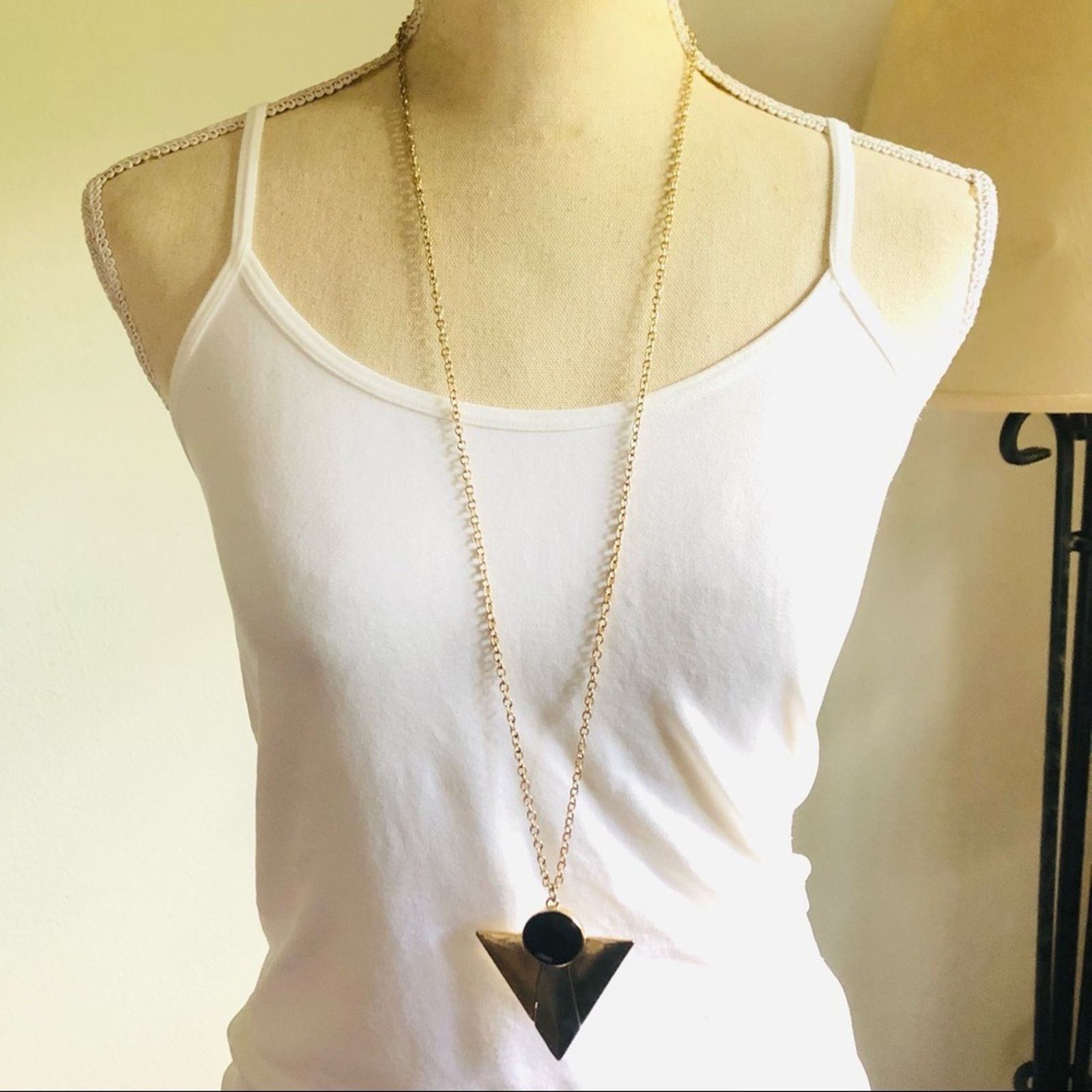 Jewelry Tri-tone dagger style amulet faceted stone necklace Size ONE SIZE - 1 Thumbnail