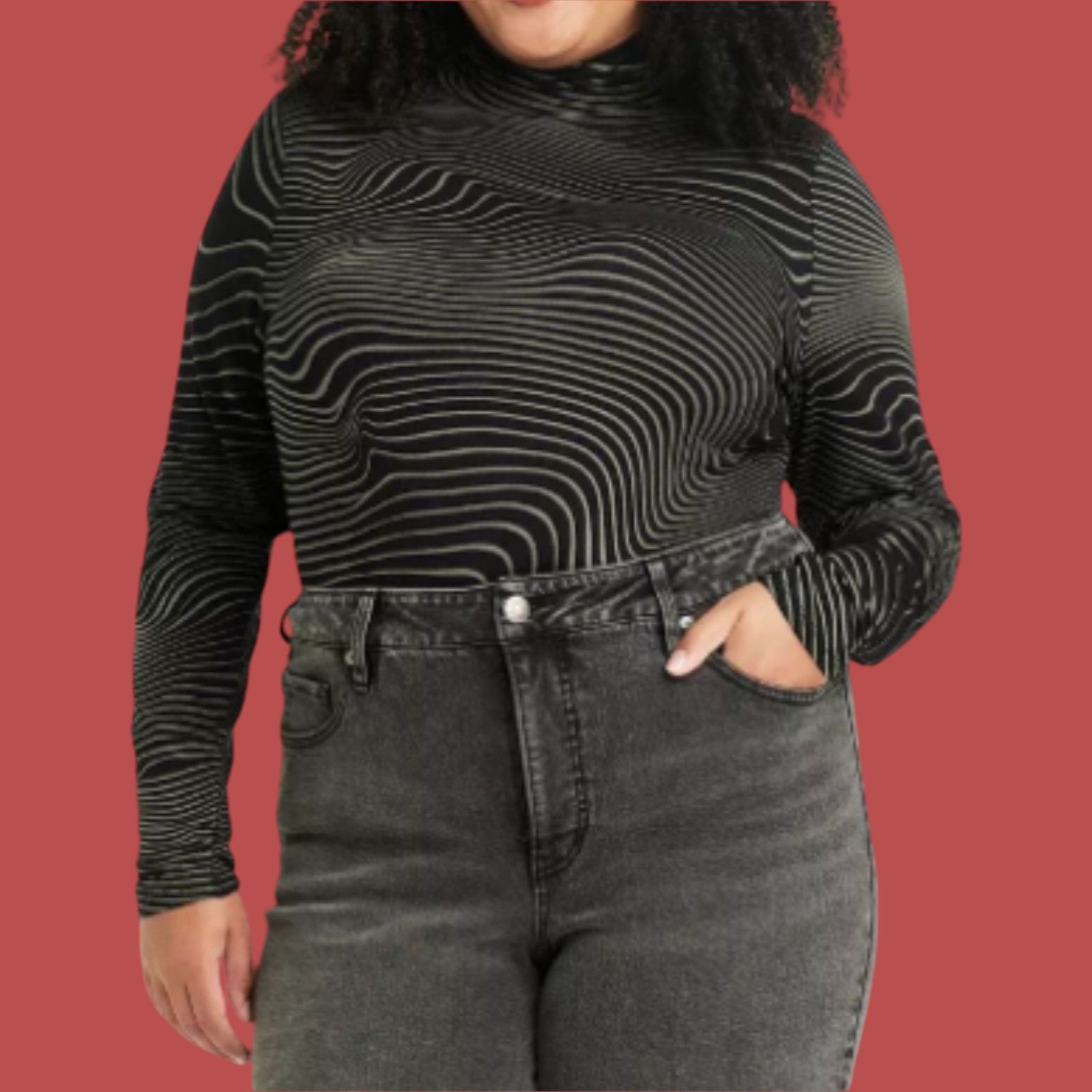Other Ava & Viv - Women's Long Sleeve Mock Turtleneck T-Shirt - Bl Size XXL / US 16-18 / IT 52-54 - 2 Thumbnail