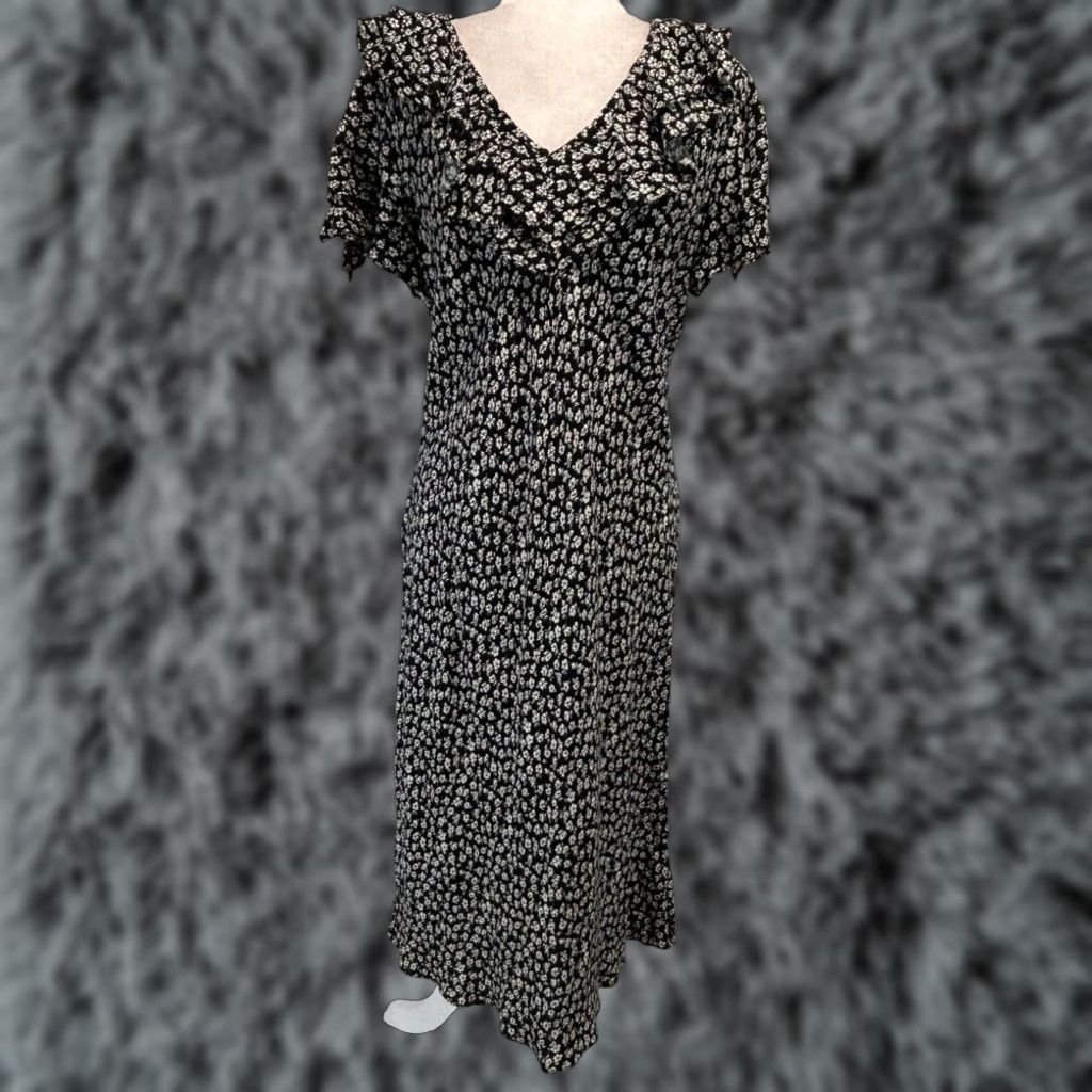 Vintage VINTAGE Betsy Lauren Floral Midi Dress White Grunge Ruffle Sz 8 Womens 90s Size M / US 6-8 / IT 42-44 - 1 Thumbnail