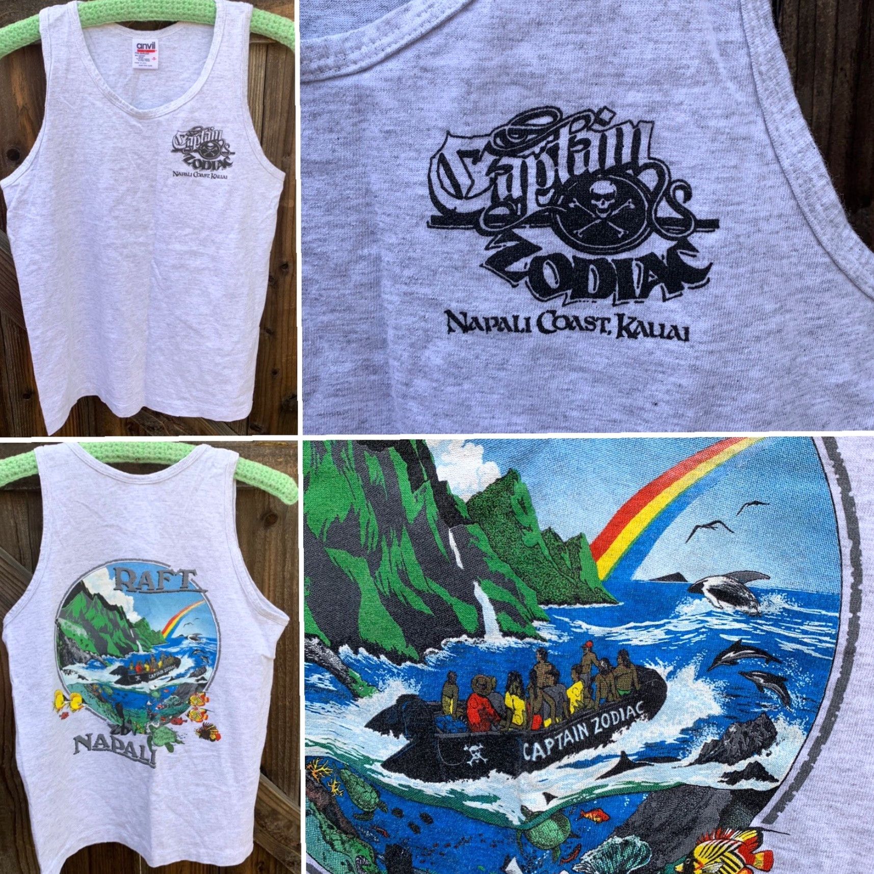 Anvil VINTAGE Anvil Captain Zodiak Napali Coast Kauai Raft Kauai Tank Top Unisex S Gray Cotton Blend Preshrunk Graphic Print T-Shirt USA Made Size US S / EU 44-46 / 1 - 7 Thumbnail