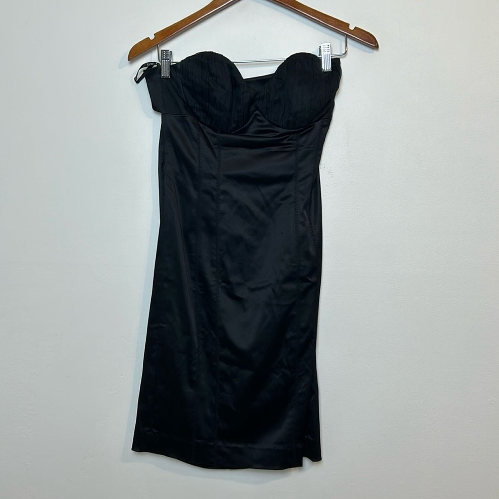 Bebe Vintage Bustier Black Satin Dress