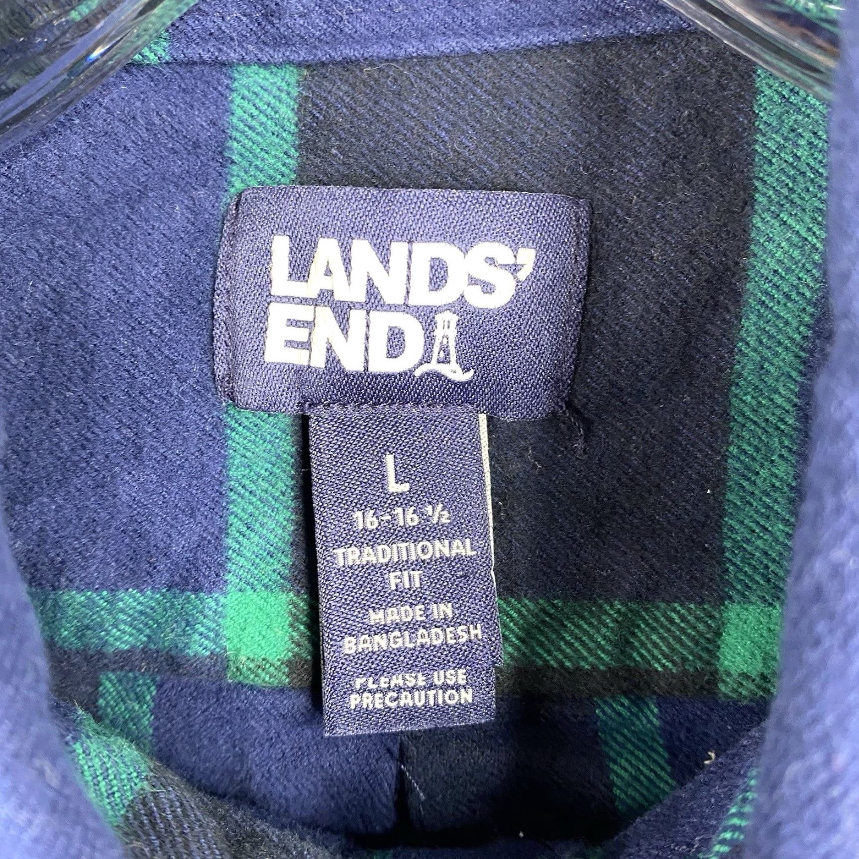 Lands' End Lands' End Mens Flannel Shirt L Button Up Long Sleeve Blue Plaid Tradition Shirt Button-Up Casual Men Size US L / EU 52-54 / 3 - 3 Thumbnail