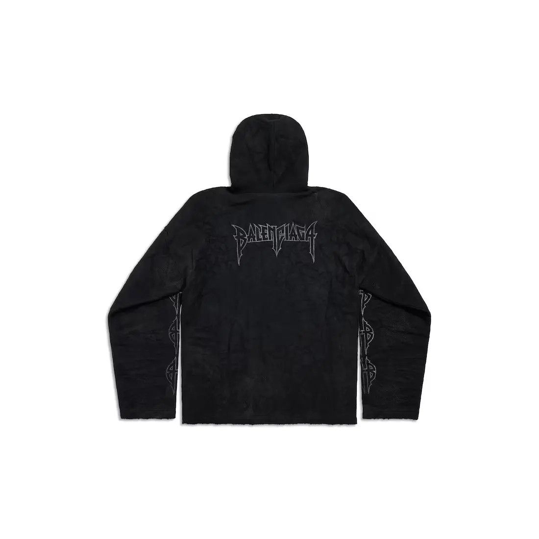 Balenciaga o1bcso1str0625 Paris Moon Crinkled Hoodie Large Fit in Black Size XXS / US 00 / IT 34 - 2 Thumbnail