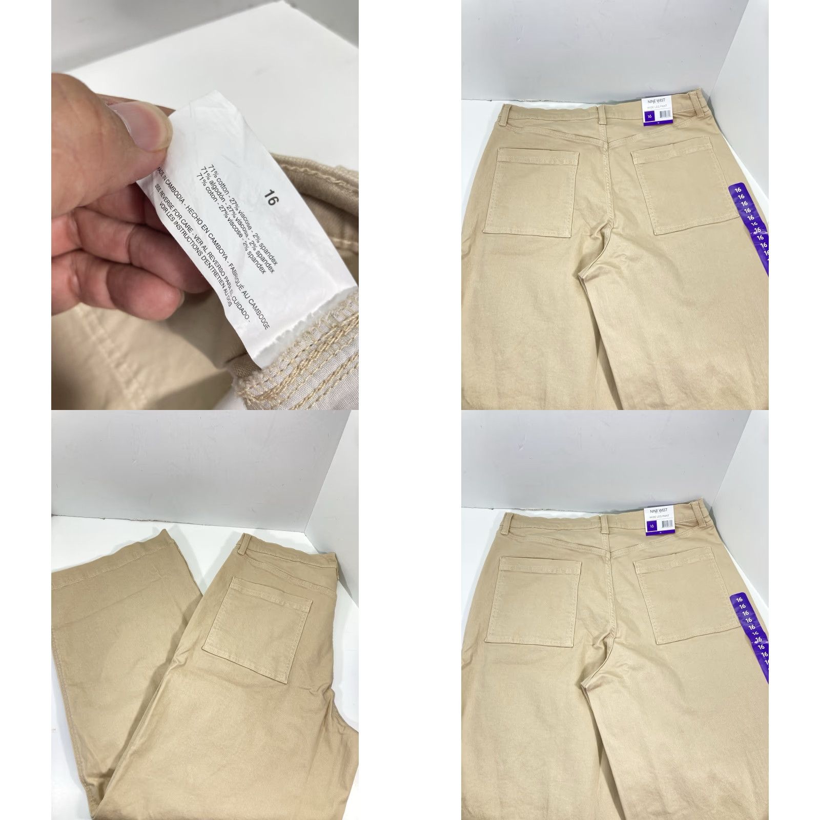 Nine West Nine West Wide Leg Pants Women Sz 16 38X34 Beige Khaki Stretch Cotton Blend NWT Size 38" / US 16 / IT 52 - 8 Thumbnail