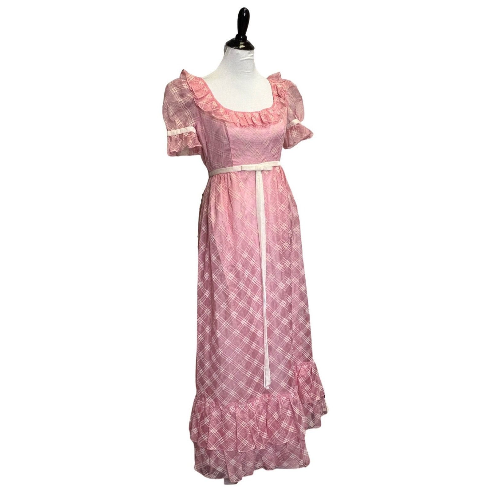 image of Vintage 1970’S Lorrie Deb Pink Regencycore Maxi Dress Med, Women's (Size Medium)