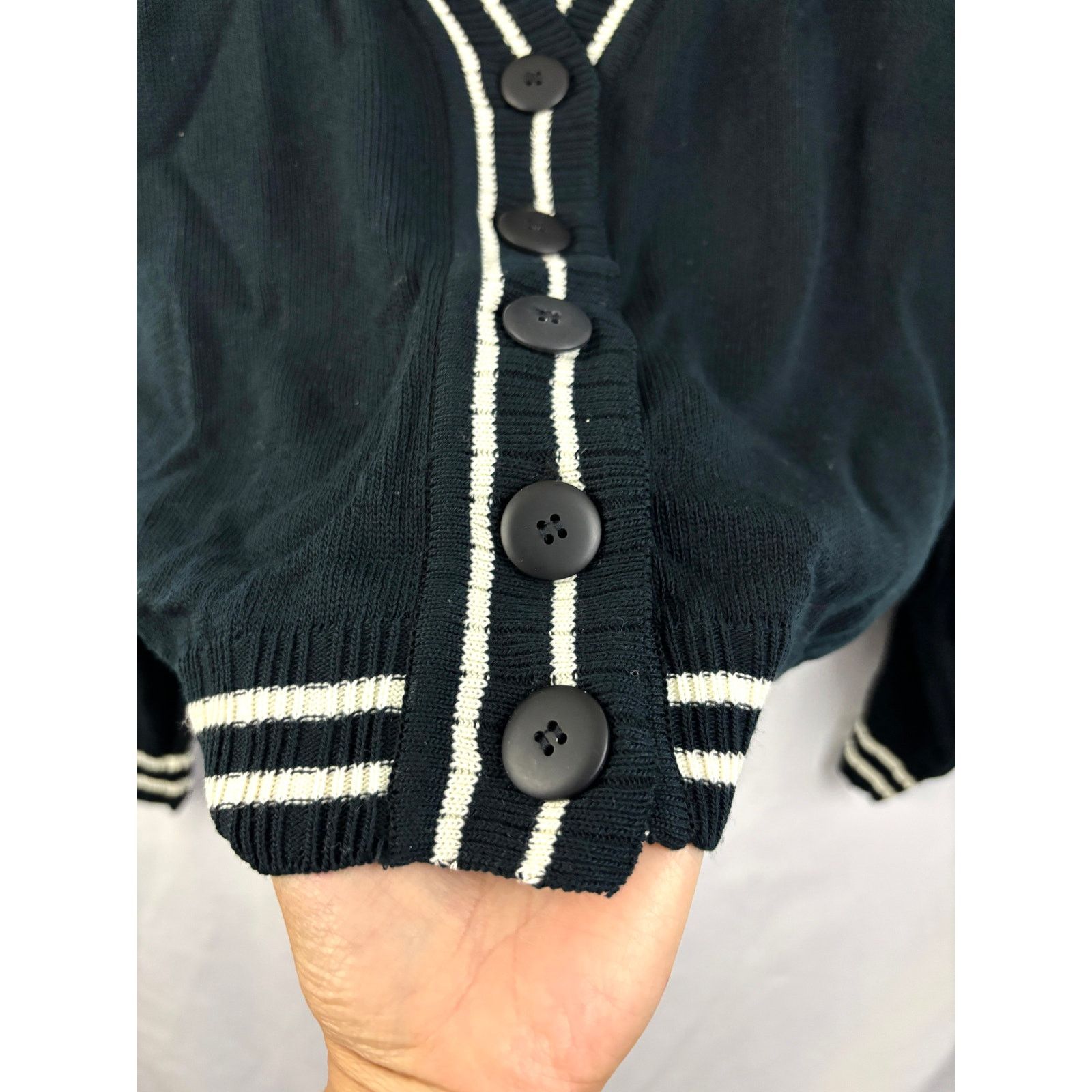ESSAY Vintage Black Stripe Cardigan Sweater Cropped Preppy S NWT Size S / US 4 / IT 40 - 7 Thumbnail