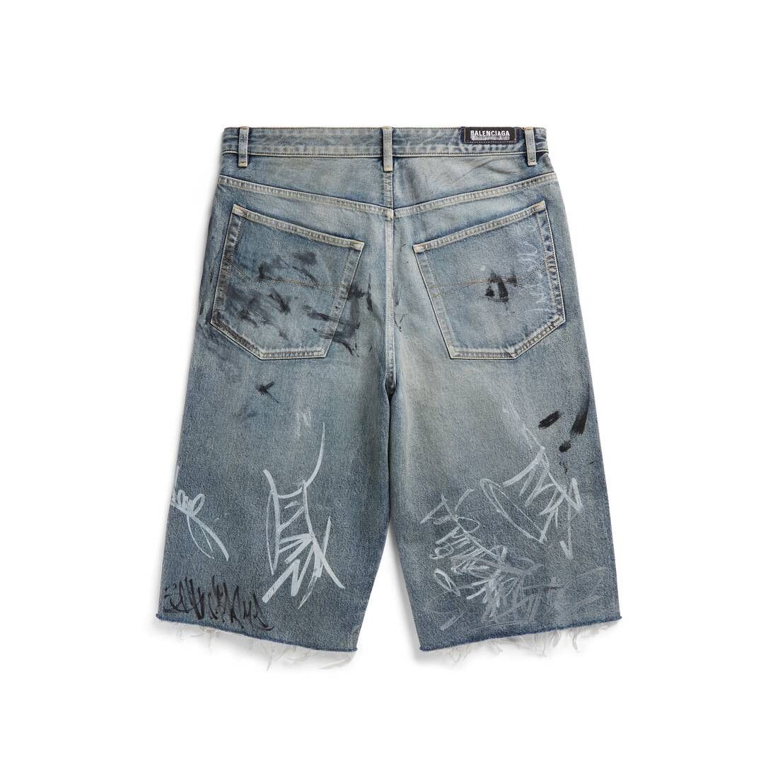 Balenciaga o1bcso1str0225 Graffiti Baggy Shorts in Light Blue Size US 28 / EU 44 - 2 Thumbnail