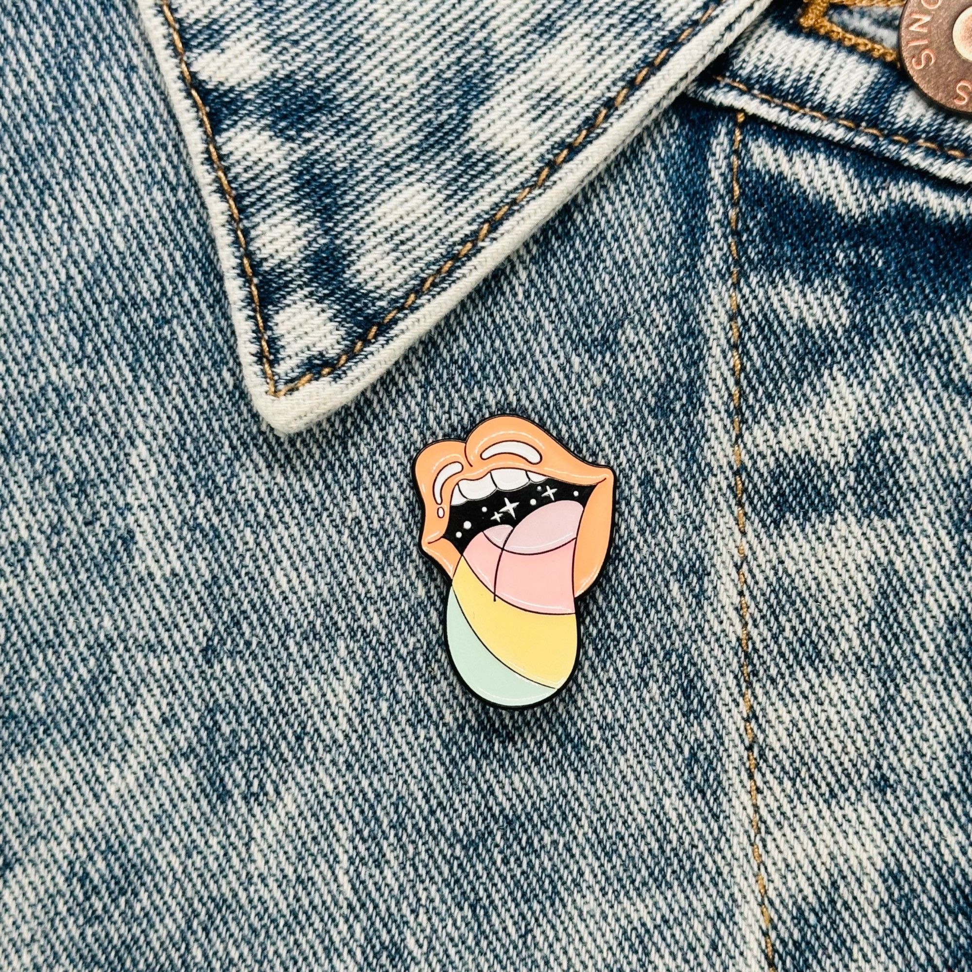 Other Enamel Pin Pastel Lips Stars Design Rainbow Tongue Enamel Br Size ONE SIZE - 1 Thumbnail