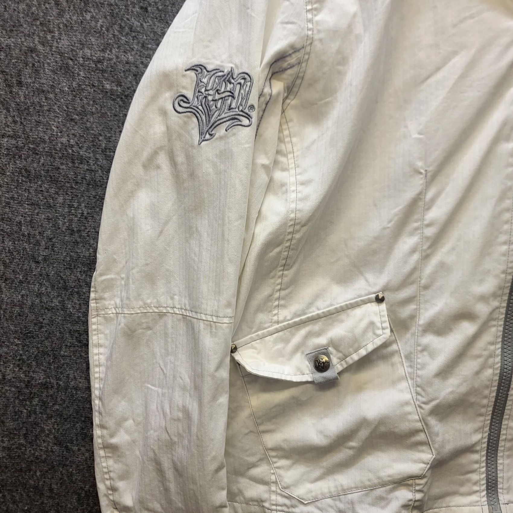 Harley Davidson Harley-Davidson Jacket Womens S Logo Hooded Mixed Media Textured Knit Cropped Short Sleeve Long Sleeve Zip Front Regular Fit Biker Style White Size S / US 4 / IT 40 - 6 Thumbnail