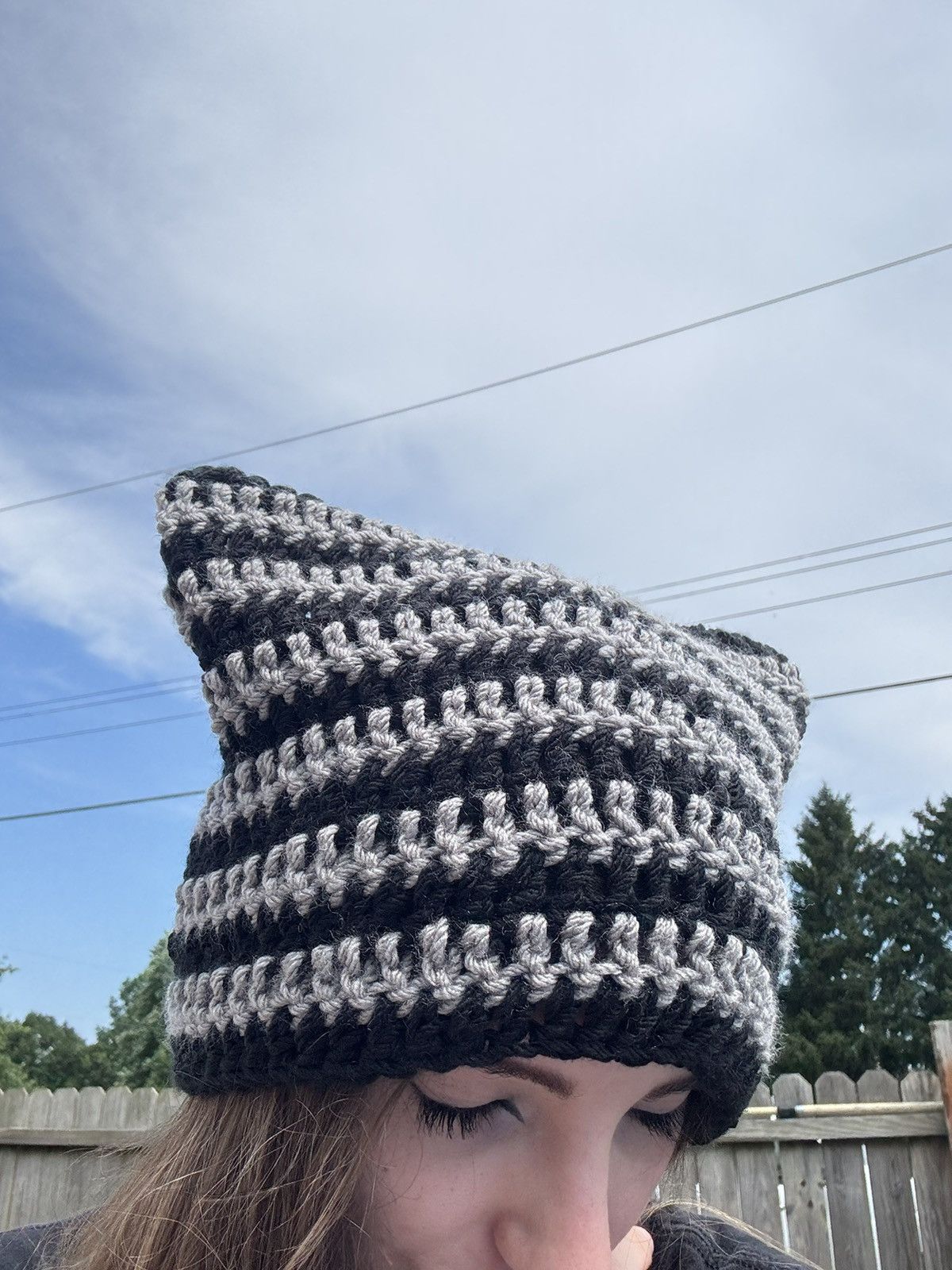 Handmade Crochet Cat Beanie - Black & Gray Size ONE SIZE - 5 Thumbnail