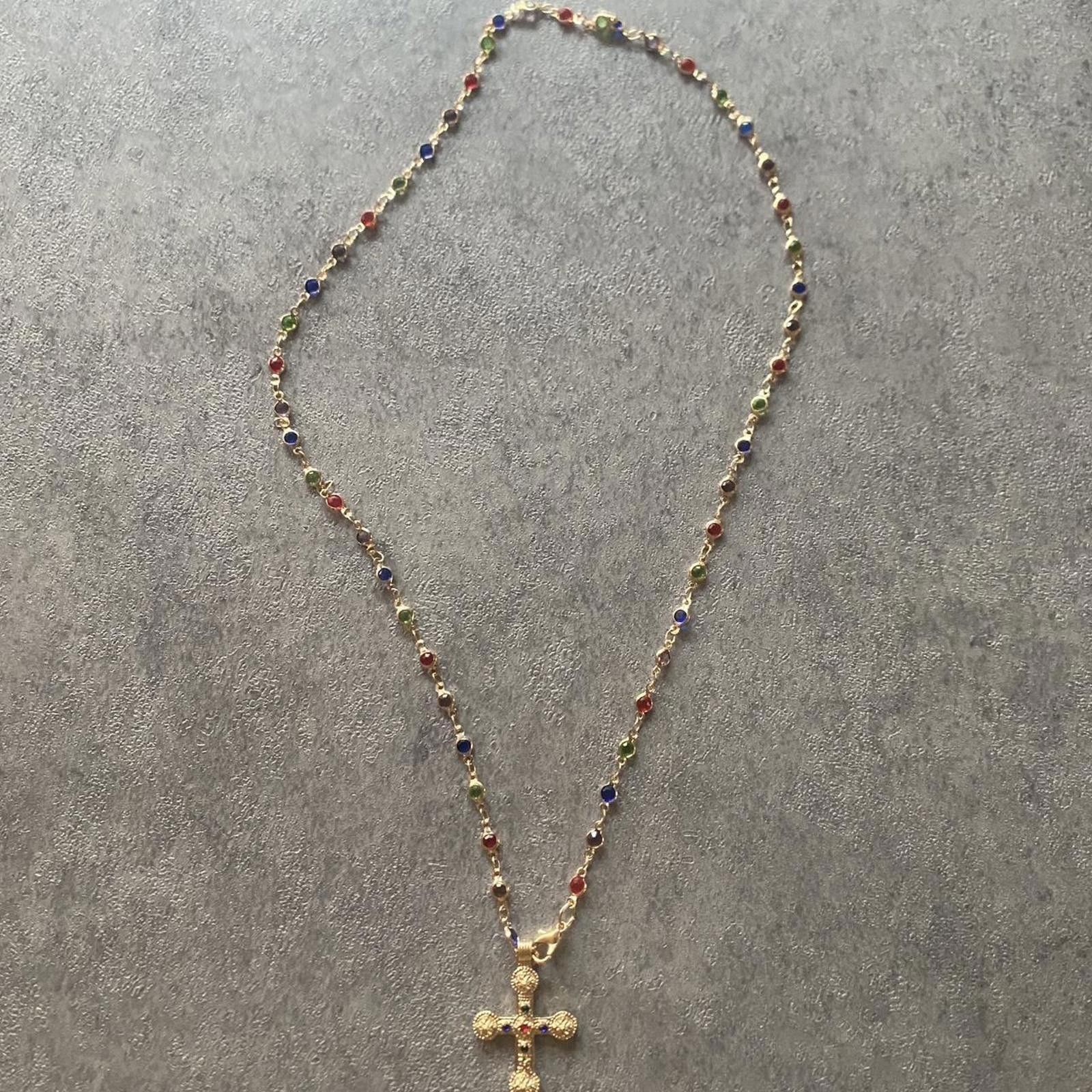 Other Y2k multicolored gem jewel gold cross chain necklace Size ONE SIZE - 2 Thumbnail
