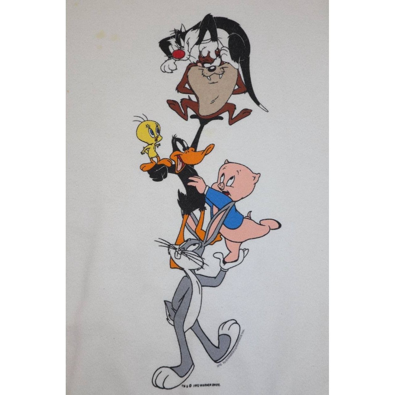Jerzees Vintage 90s Looney Tunes Sweatshirt White Bugs Bunny Taz XL Size US XL / EU 56 / 4 - 4 Thumbnail