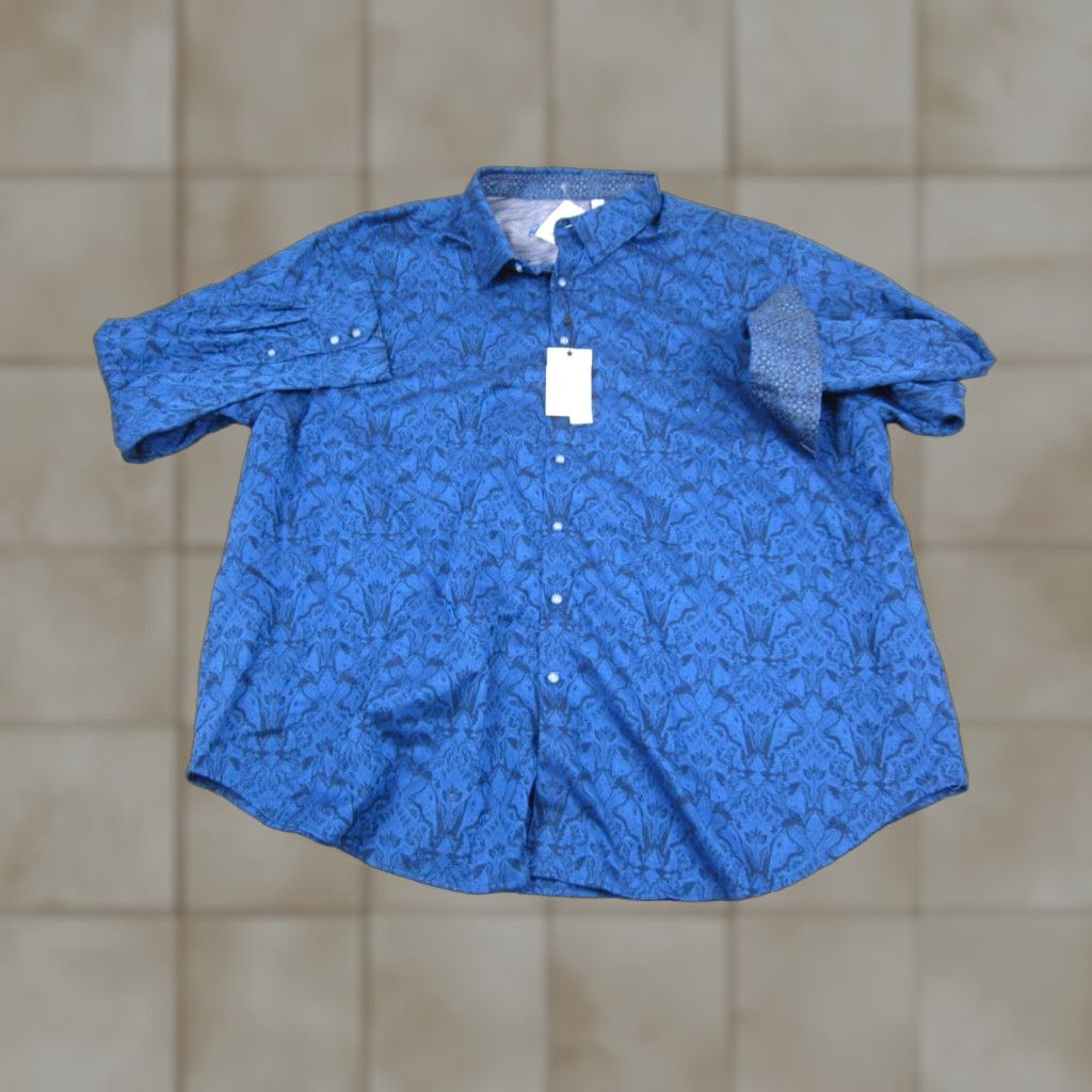 Robert Graham Robert Graham Shirt Mens 3XL Blue Highland Damask Jacquard Button Down Shirt Size US XXL / EU 58 / 5 - 1 Thumbnail