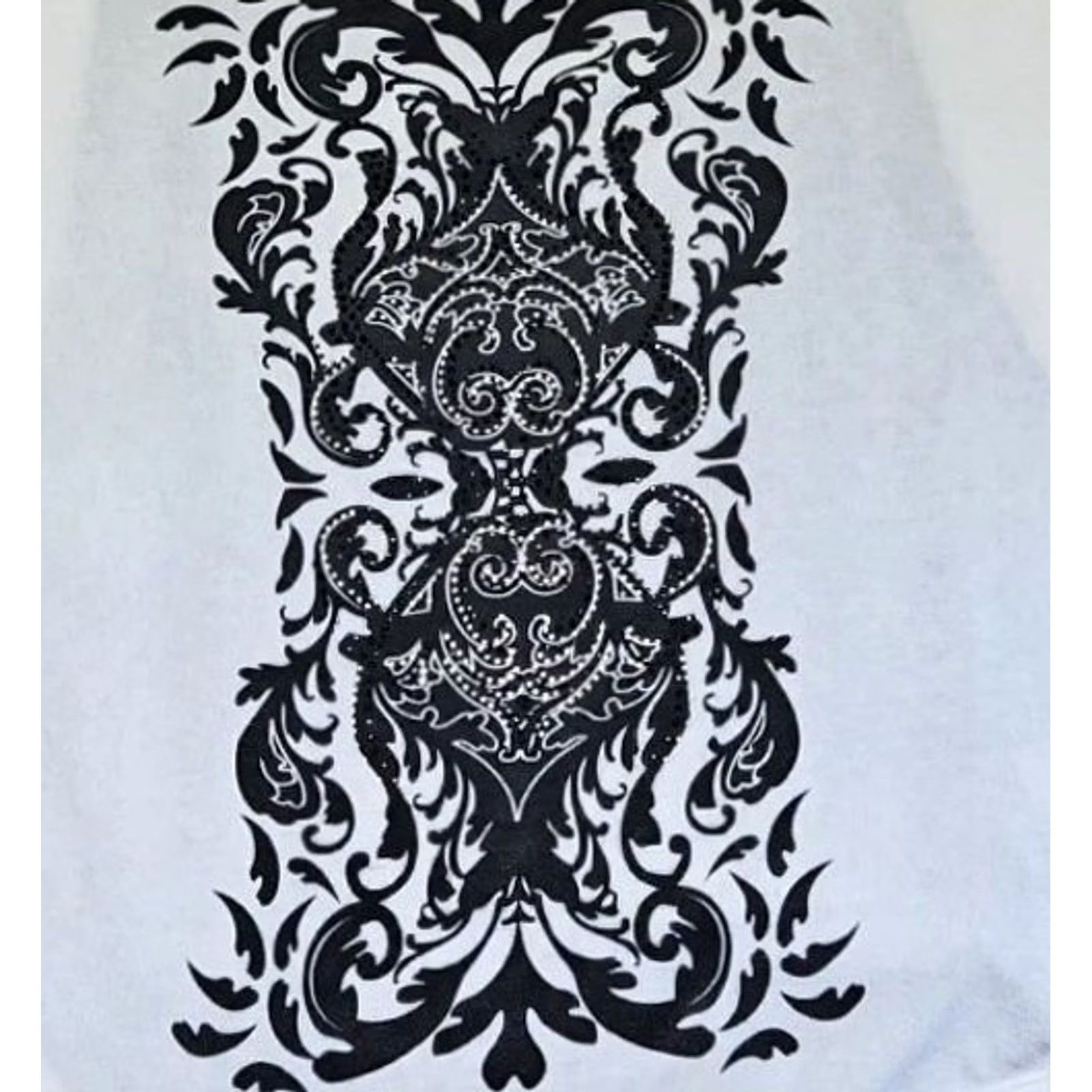 Vintage Vocal Top Blouse XL White Black Baroque Scroll Open Back Dolman Sleeve Glam Womens Size XL / US 12-14 / IT 48-50 - 2 Thumbnail