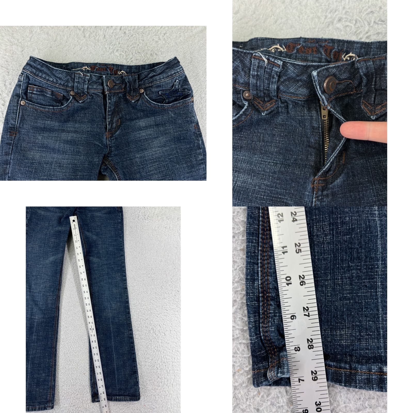 Denime C'est Toi Jeans Women Blue Denim Boot Cut Low Rise 22x29 Regular 29 in 5-Pocket Dark Wash Stretch Elastic Waist Cotton Blend Vintage No N/A Size 25" / US 0 / IT 36 - 8 Thumbnail