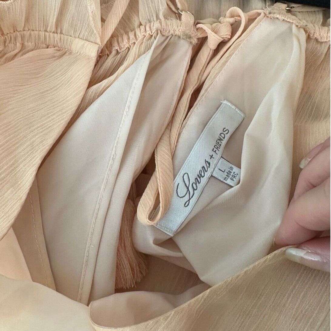 Other Lovers + Friends Peach Ruffle Cold Shoulder Open Back Romper Size L / US 10 / IT 46 - 9 Thumbnail