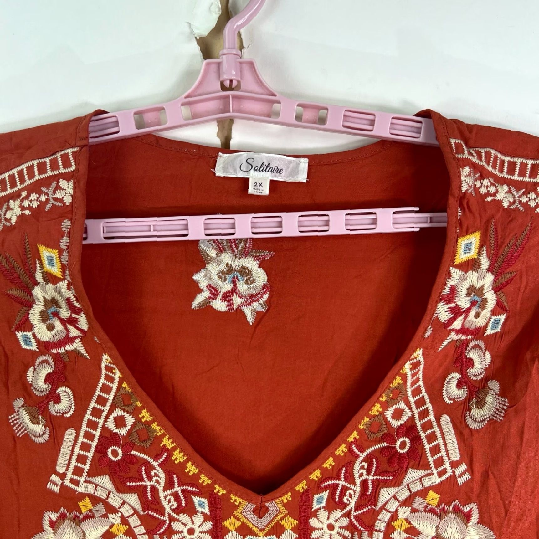 Rusty VINTAGE SOLITAIRE Embroidered V-Neck Tunic Women Size 2X Plus Rust Orange Floral Casual Size XXL / US 16-18 / IT 52-54 - 4 Thumbnail