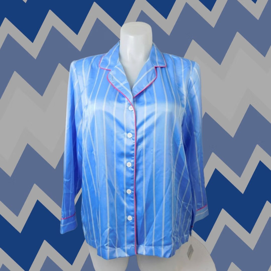 Charter Club Charter Club Pajama Top Blue Stripe Notch Collar Satin Long Sleeve XL Womens Size XL / US 12-14 / IT 48-50 - 1 Thumbnail