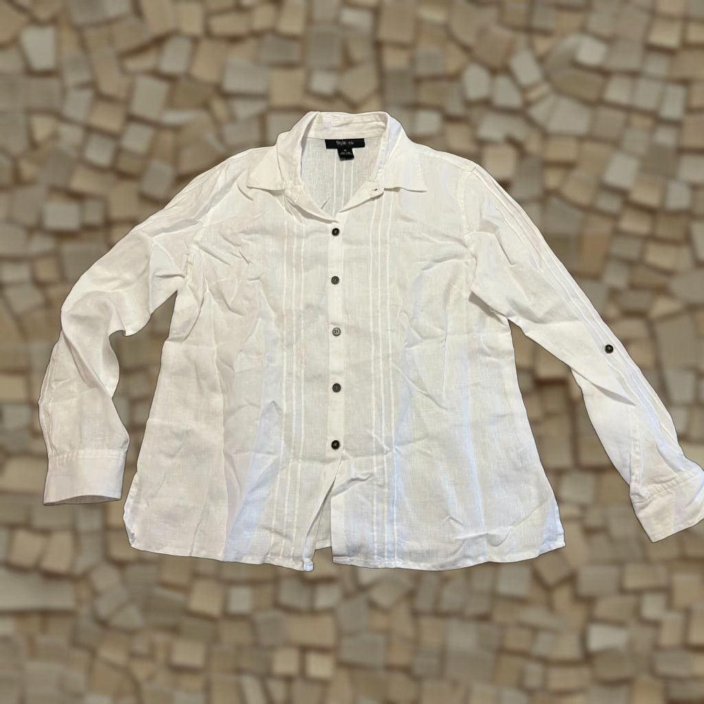 Vintage Style&Co. Shirt, Women's Size 10, White, Button-Up, Long Sleeve, Casual, Regular, Fall/Spring/Summer, Women, Style&Co. Size L / US 10 / IT 46 - 1 Thumbnail