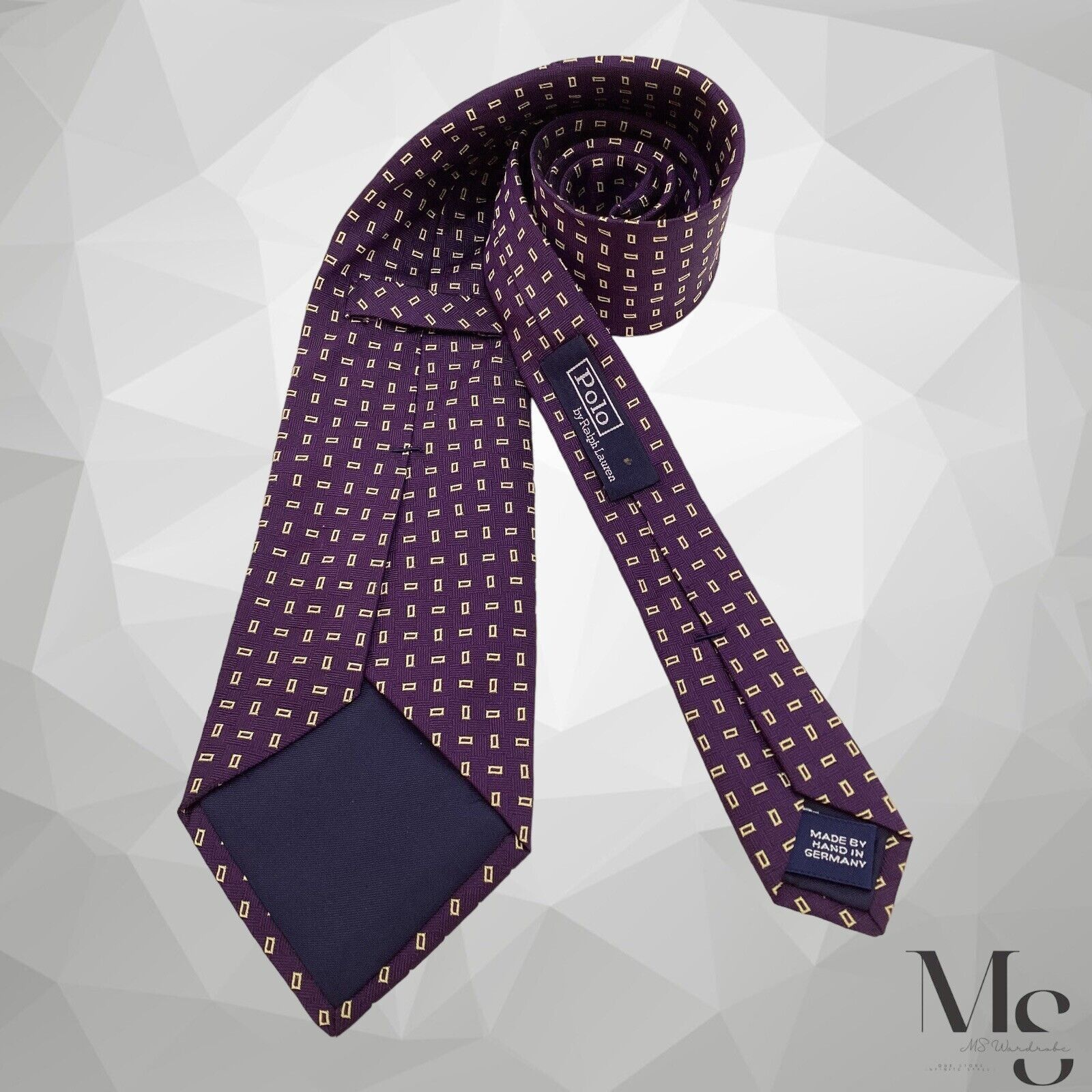 Polo Ralph Lauren POLO BY RALPH LAUREN Purple Geometric Tie Hand Made In Germa Size ONE SIZE - 2 Thumbnail