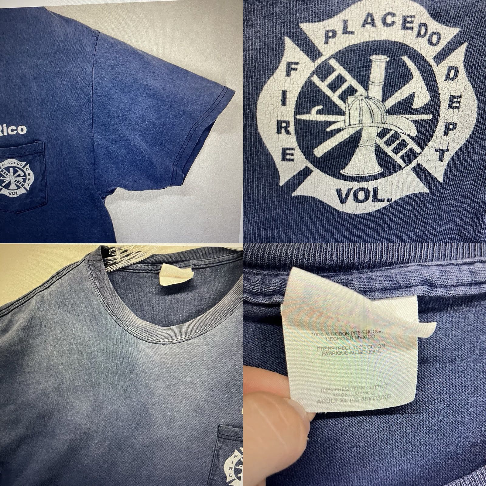 Hanes VINTAGE Hanes Beefy-T Firefighter Pocket T-Shirt Mens XL Blue 90s Graphic Print Retro Grunge Size US XL / EU 56 / 4 - 8 Thumbnail