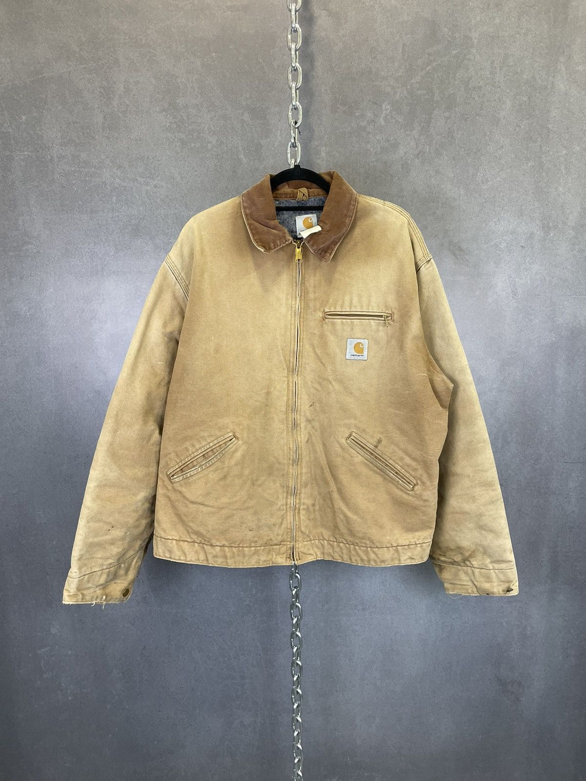 image of 90's Carhartt Sun Faded Tan Detroit Work Jacket in Beige, Men's (Size XL)