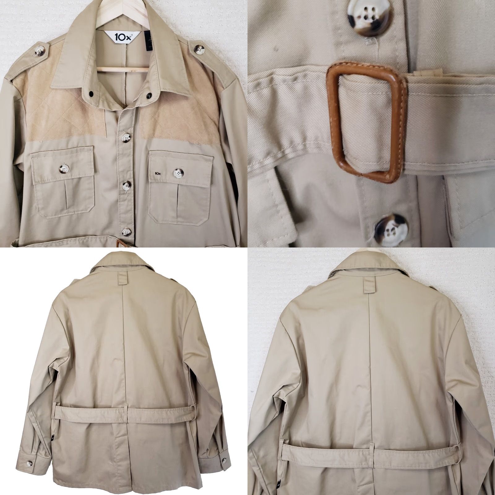 J Brand VINTAGE 10X Brand Hunting Safari Jacket Four Pocket Brown Cotton Leather Shoulders L Regular Mens Winter Outdoor Workwear - Shirt? Size US L / EU 52-54 / 3 - 8 Thumbnail