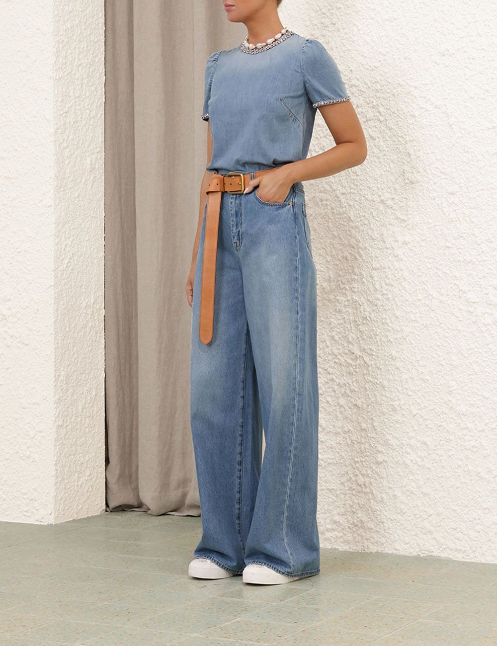 Zimmermann oc11z1025 Crush Embellished Denim Top in Blue Size S / US 4 / IT 40 - 3 Thumbnail