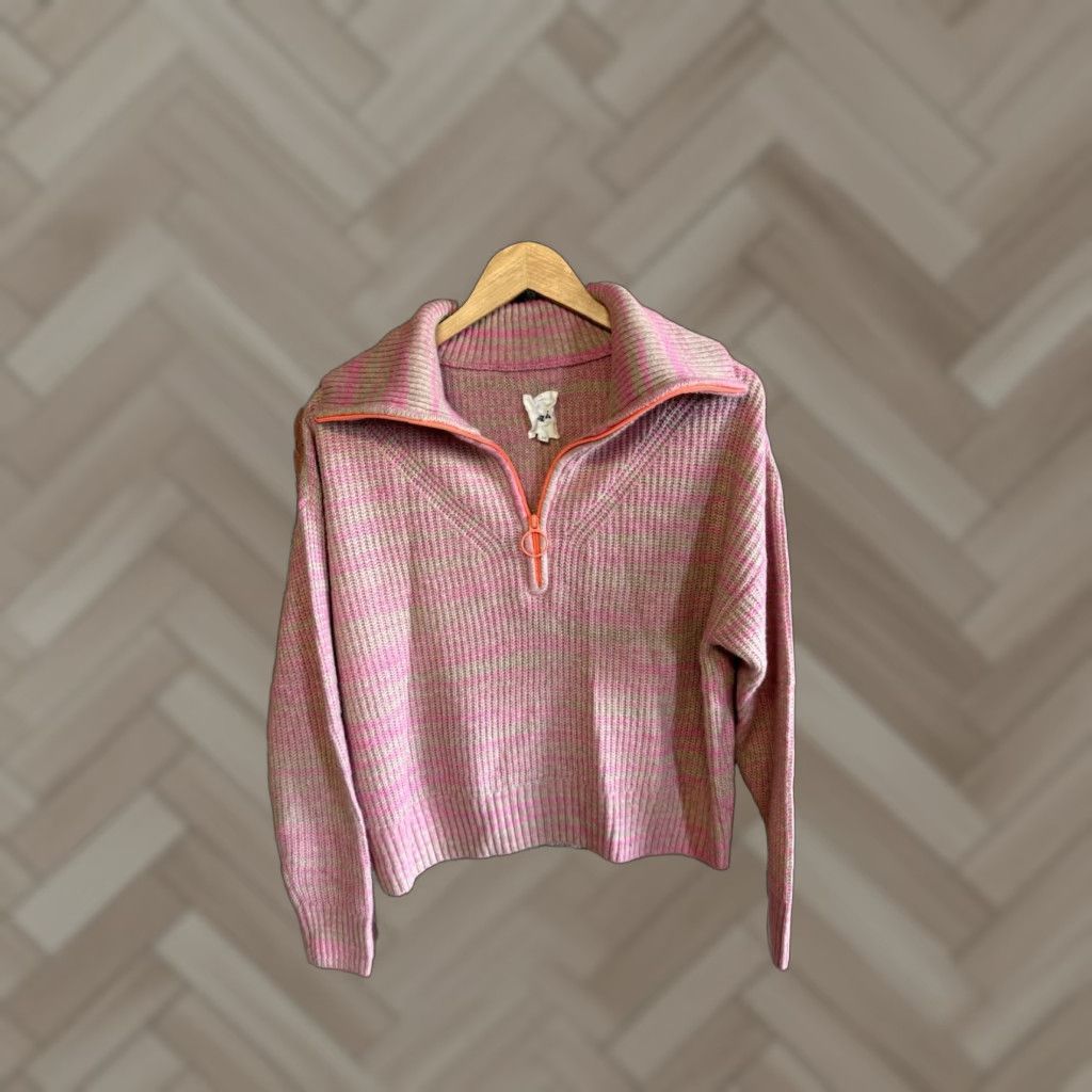 Vintage Aerie Womens Pink Ribbed Knit Sweatshirt 1/4 Zip Pullover Size Small Size S / US 4 / IT 40 - 1 Thumbnail