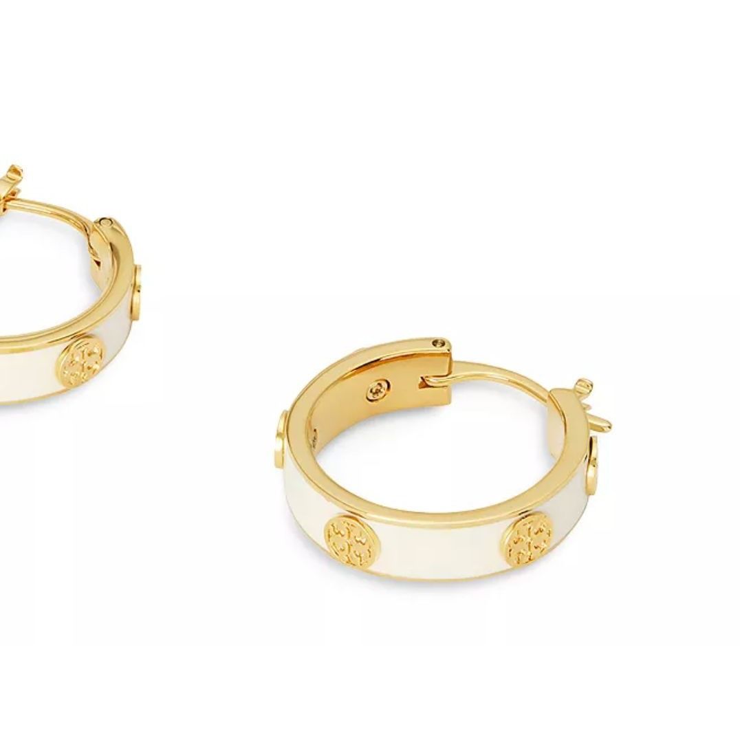 Tory Burch ✺ TORY BURCH WHITE AND GOLD MILLER HOOP EARRINGS ✺✺ Size ONE SIZE - 2 Thumbnail
