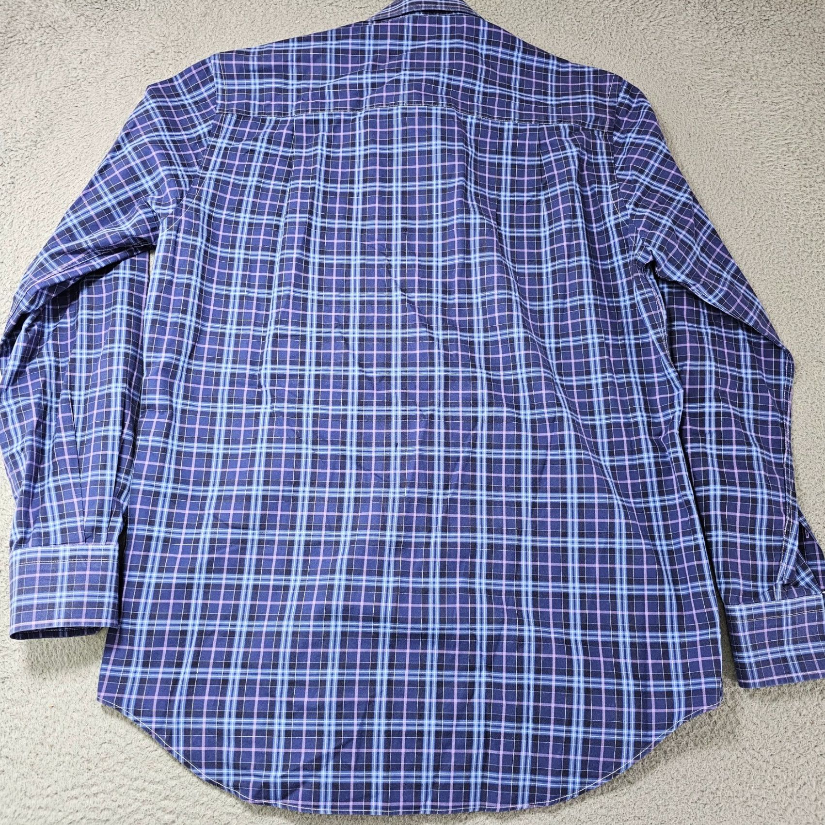 David Donahue David Donahue Dress Shirt Mens Medium Blue Purple Check Woven Cotton Long Sleeve Size 40R - 7 Thumbnail