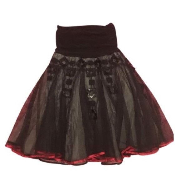 Vintage Ariella black tulle sequin fold-over full Skirt Size 27" / US 4 / IT 40 - 2 Thumbnail