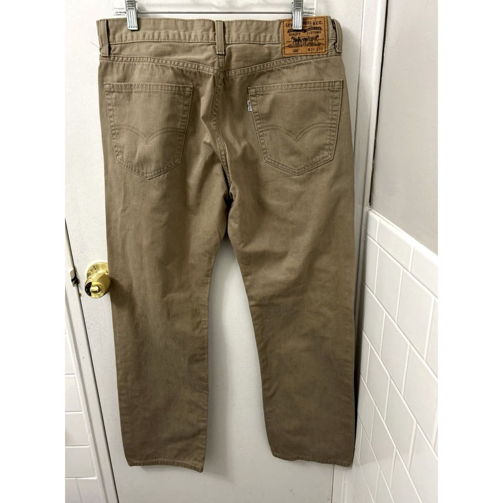 Denime Levi Strauss 505 Jeans Mens 34x30 Tan Regular Fit Denim Pants Jeans Size US 34 / EU 50 - 2 Thumbnail