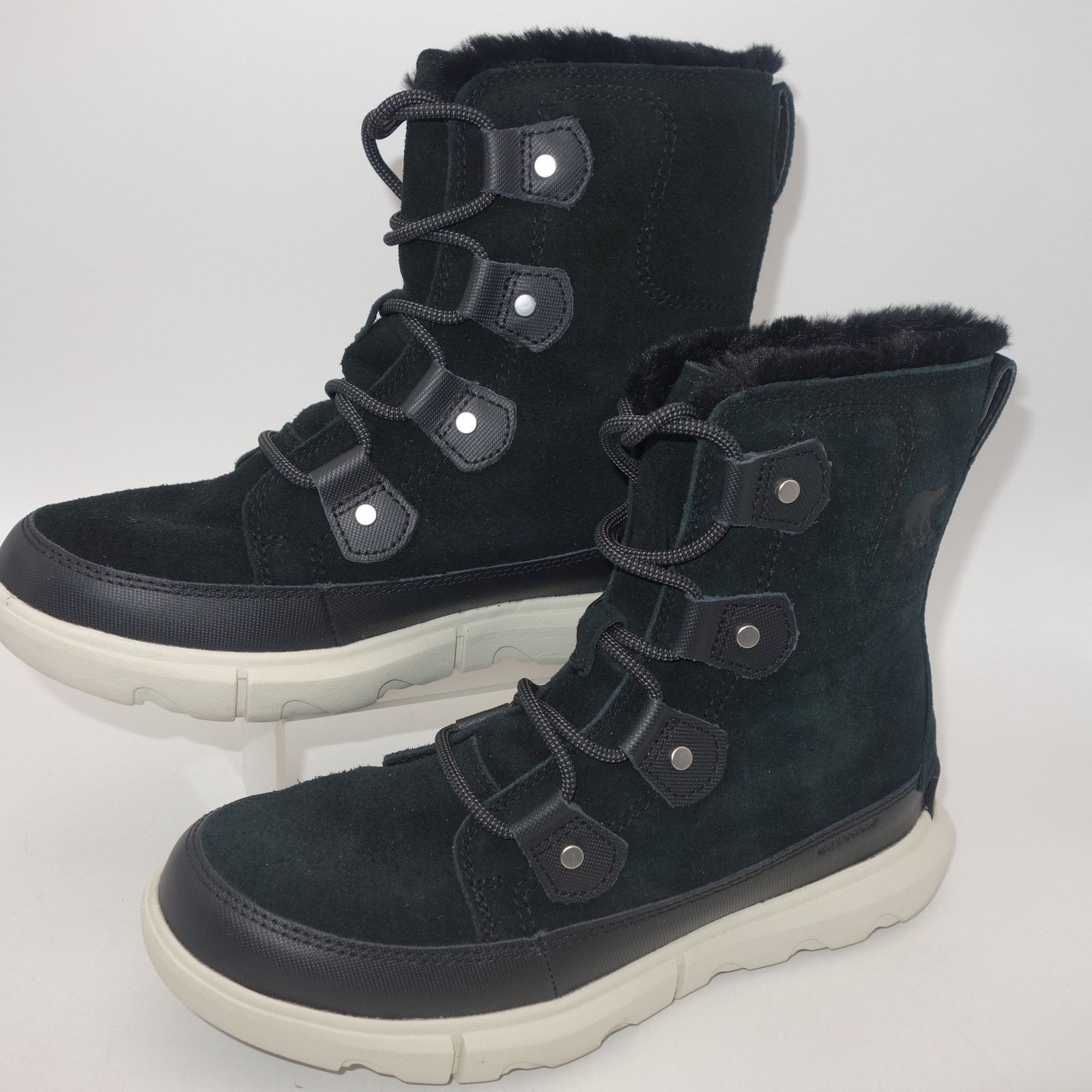 NEW Sorel Explorer II Joan Cozy Boot BLACK Sea Salt White
