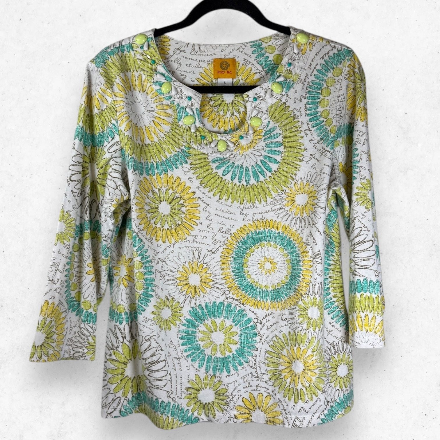 Other Ruby Road Petite Beaded Keyhole Neckline Shirt Women's Sz L Size L / US 10 / IT 46 - 1 Thumbnail