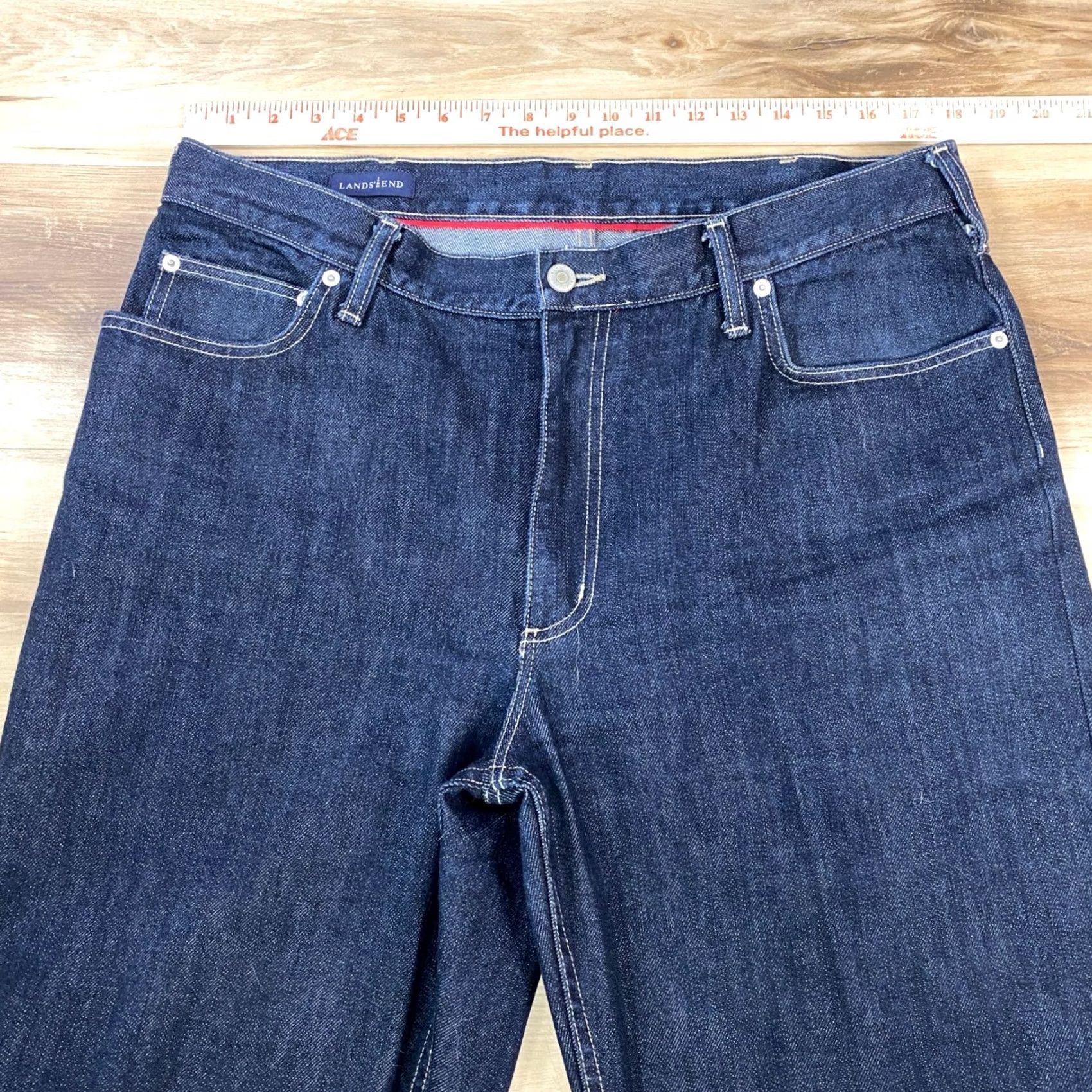 Lands' End Lands' End Jeans Men 37 Straight Black Dark Indigo Denim Classic Casual 5-Pocket Rise Mid 32 Inseam Blue Denim Size US 37 - 2 Thumbnail
