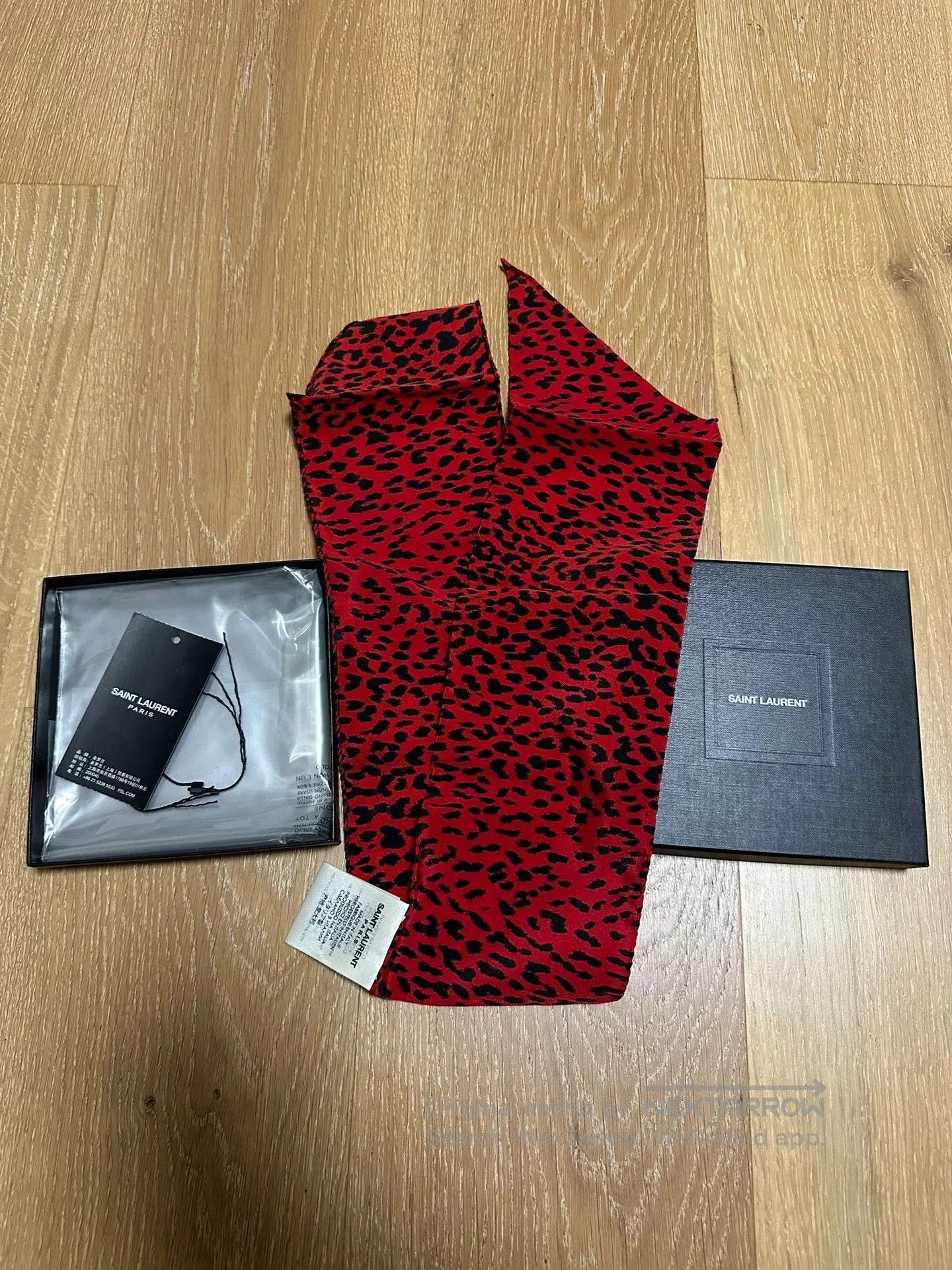 Saint Laurent Red Black Leopard Scarf.