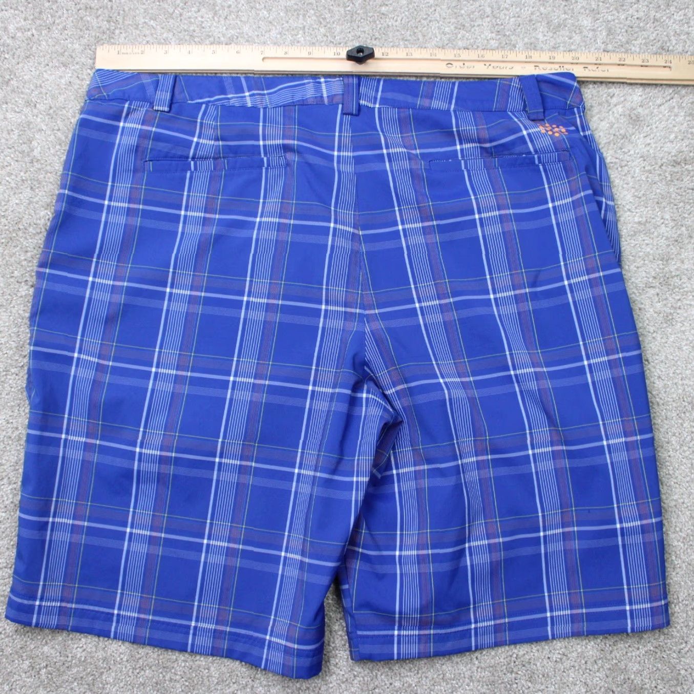 Puma Puma Shorts Mens 40 Blue Check Bermuda Flat Front Poly Stretch Pockets Slim Regular Inseam 11in Sports Casual Summer Spring Fall Size US 40 / EU 56 - 6 Thumbnail