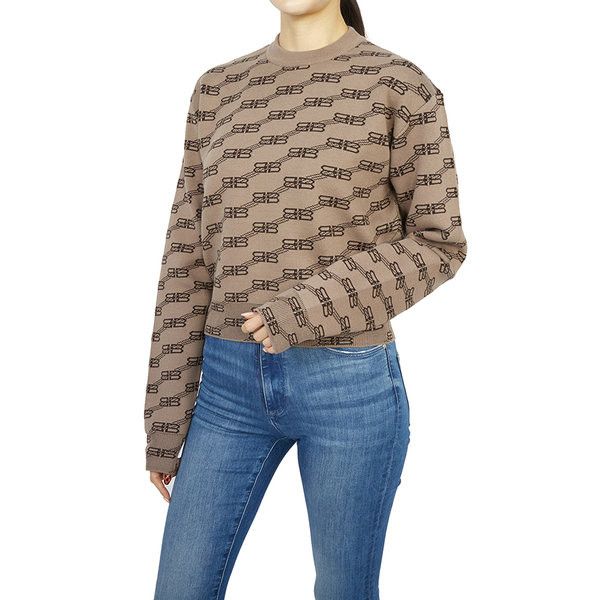 Balenciaga o1mt1gz1024 BB Monogram Crewneck Sweater in Beige/Brown Size S / US 4 / IT 40 - 5 Thumbnail