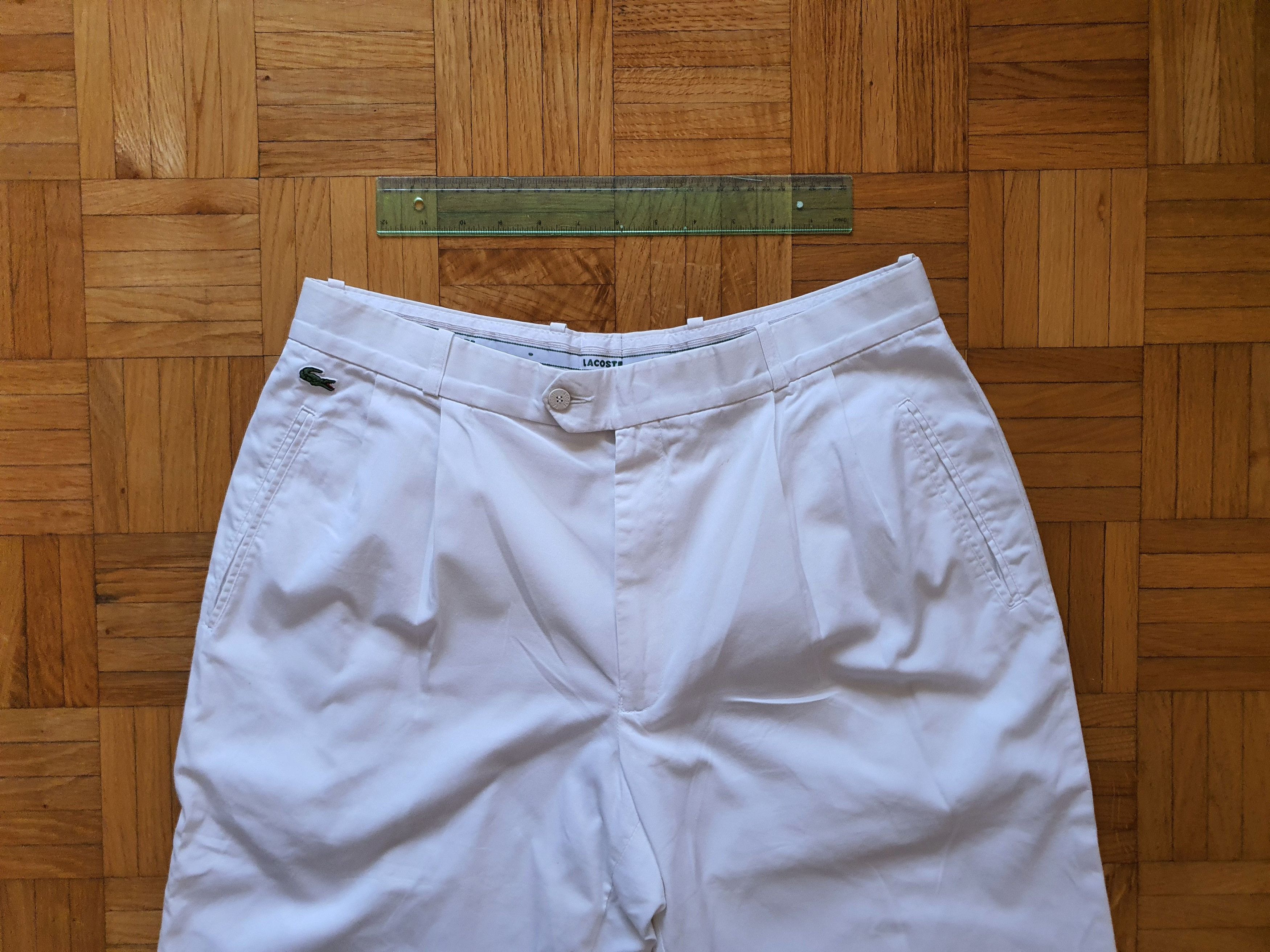 Lacoste Vintage White Cotton Pants Trousers - Double Pleated - W30 Size US 36 / EU 52 - 3 Thumbnail
