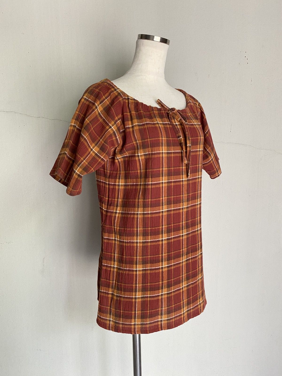 Japanese Brand Effets Plaid Tie-Neck Top Size M / US 6-8 / IT 42-44 - 12 Thumbnail