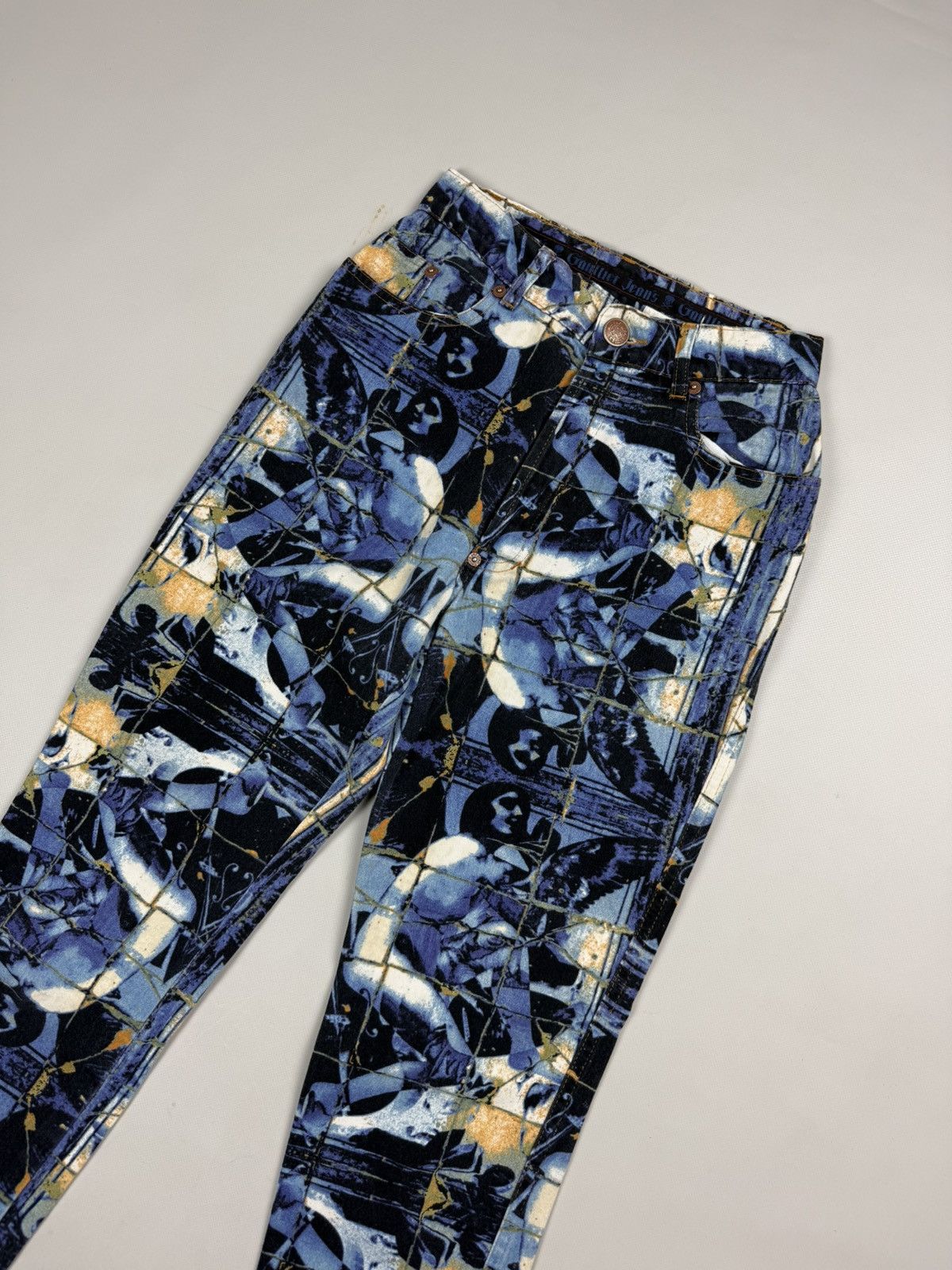 Jean Paul Gaultier 90s JPG Jean Paul Gaultier Stained Glass Printed Denim Jeans Size 25" / US 0 / IT 36 - 2 Thumbnail