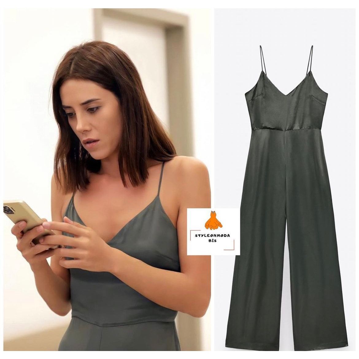 Zara ZARA LONG SATIN EFFECT JUMPSUIT DARK GREEN Size 25" / US 0 / IT 36 - 2 Thumbnail
